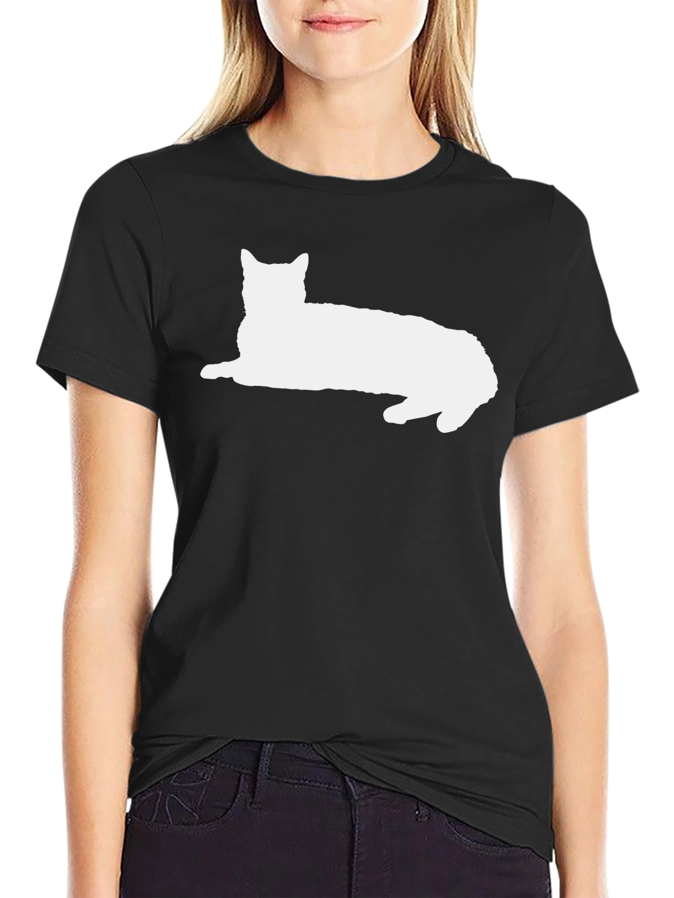 Black Cat Silhouette Black T-Shirt view 2