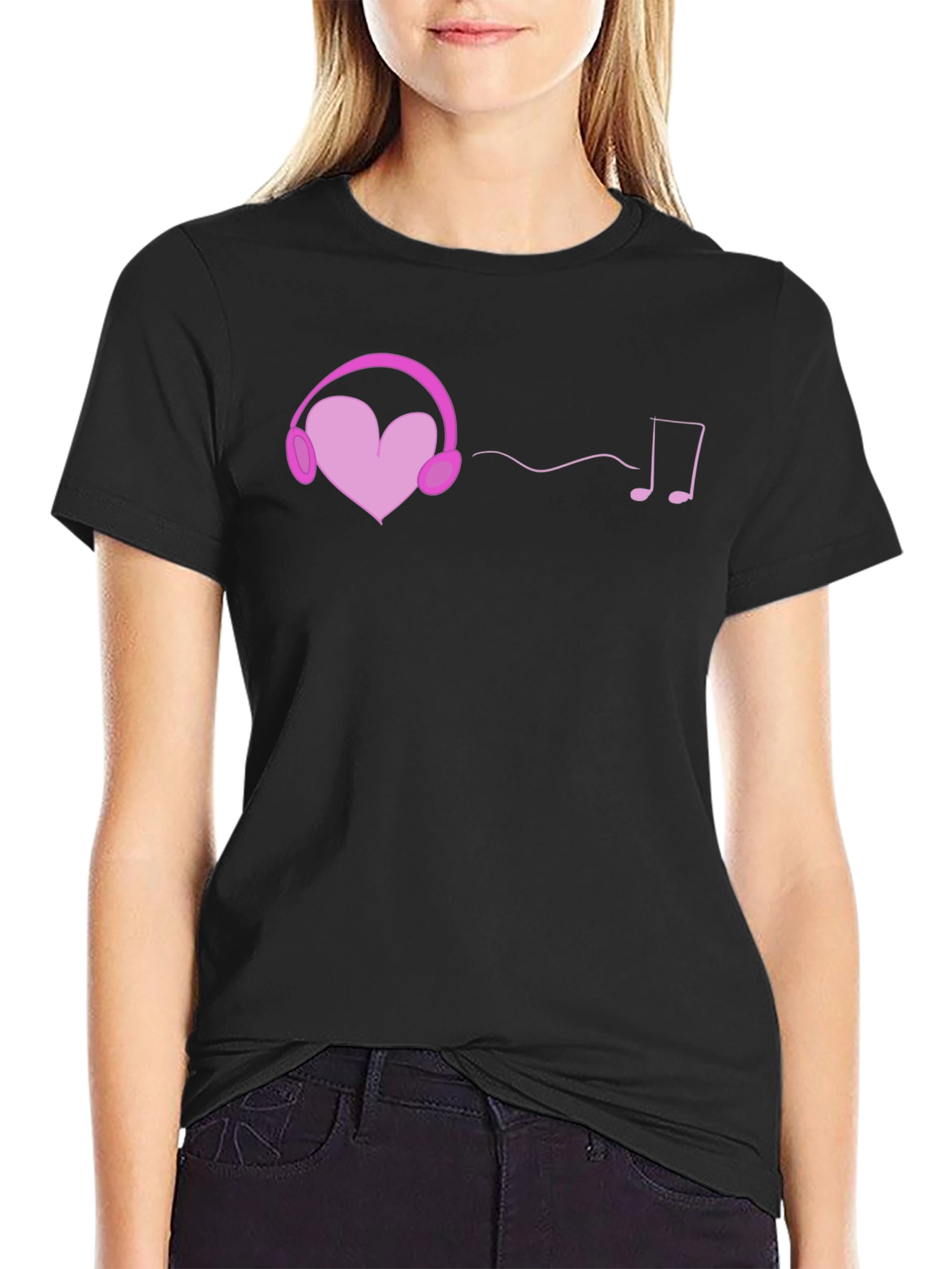 Black Heart Headphones Graphic Tee - Music Lover T-Shirt view 2