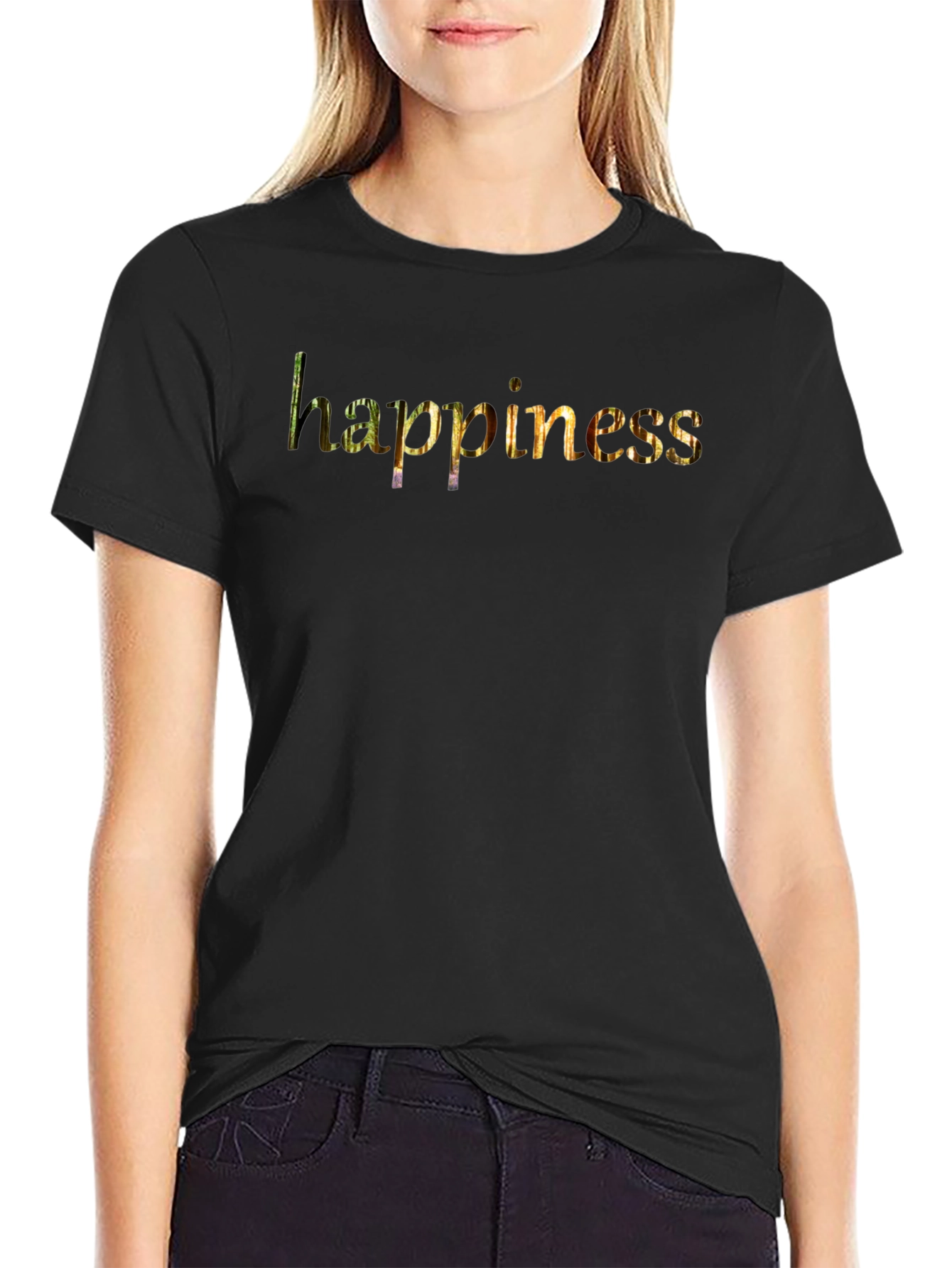 Black Happiness Graphic Black T-Shirt for Men view 2
