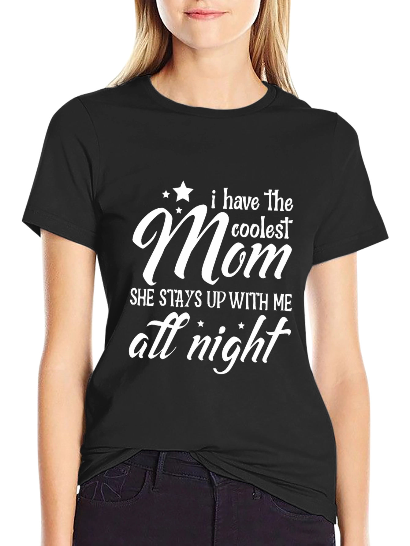Black Coolest Mom All Night Black T-Shirt view 2
