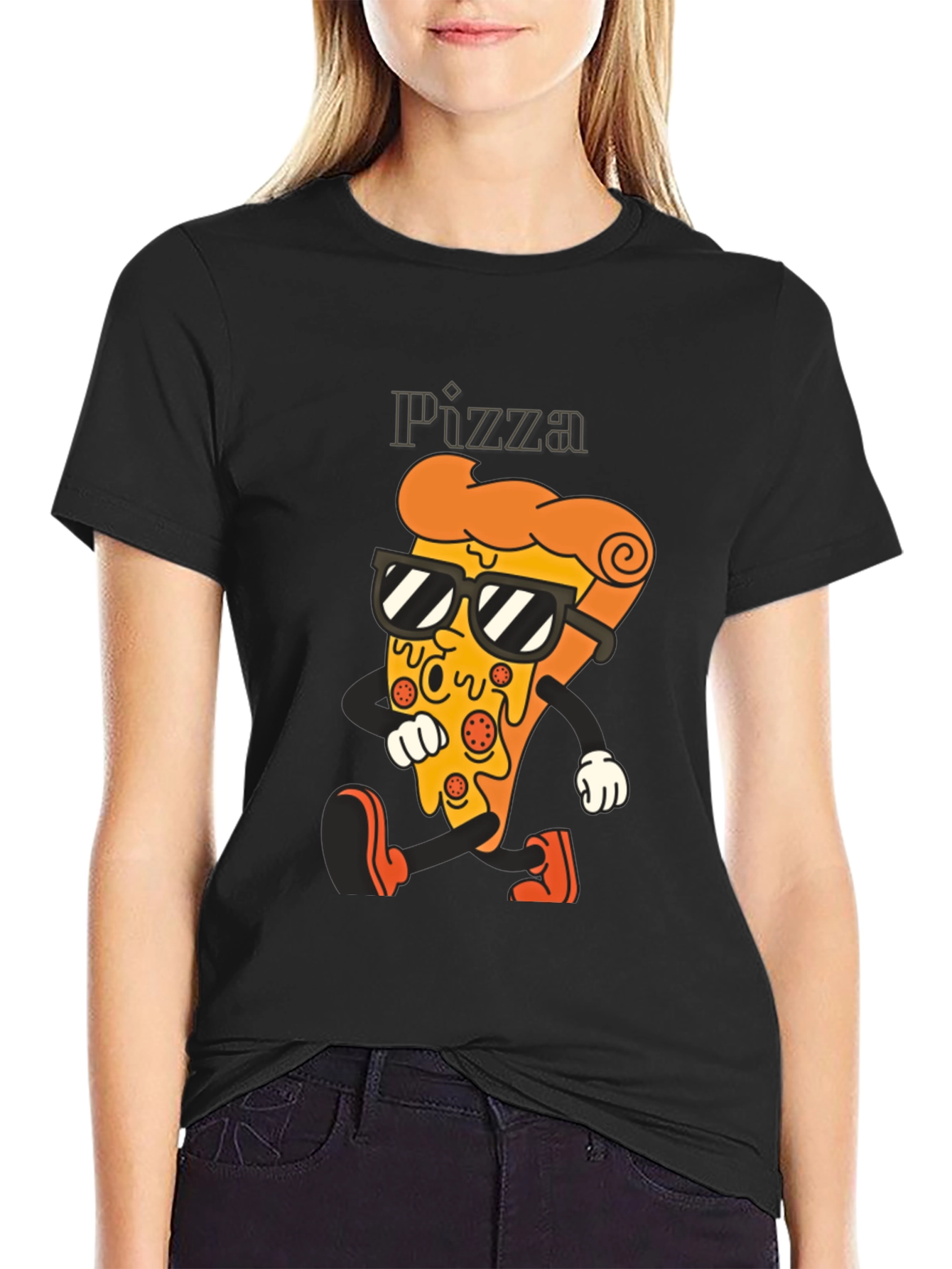 Black Cool Pizza Slice Graphic Tee - Black T-Shirt view 2