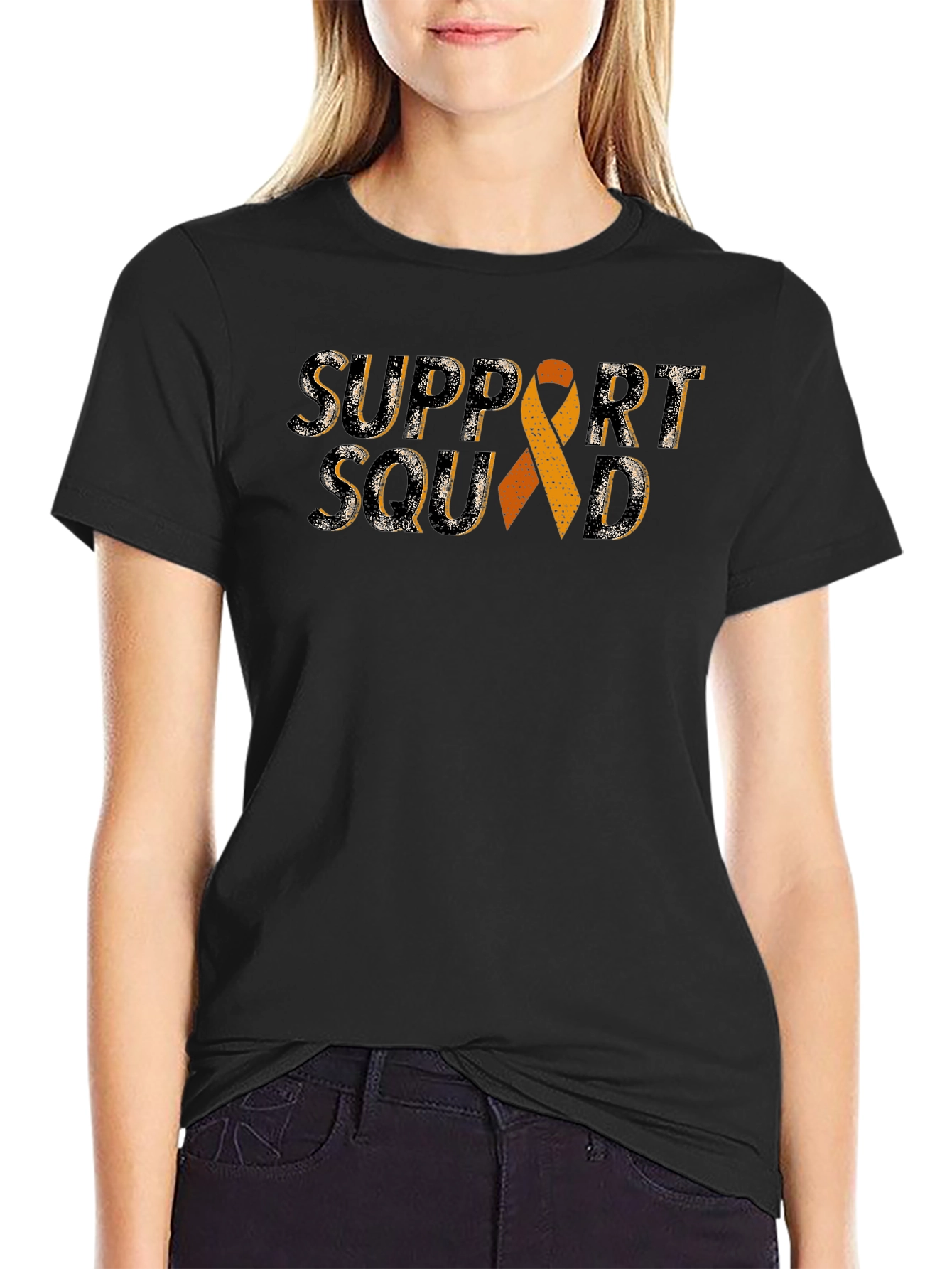 Black Support Squad Awareness Ribbon T-Shirt view 2