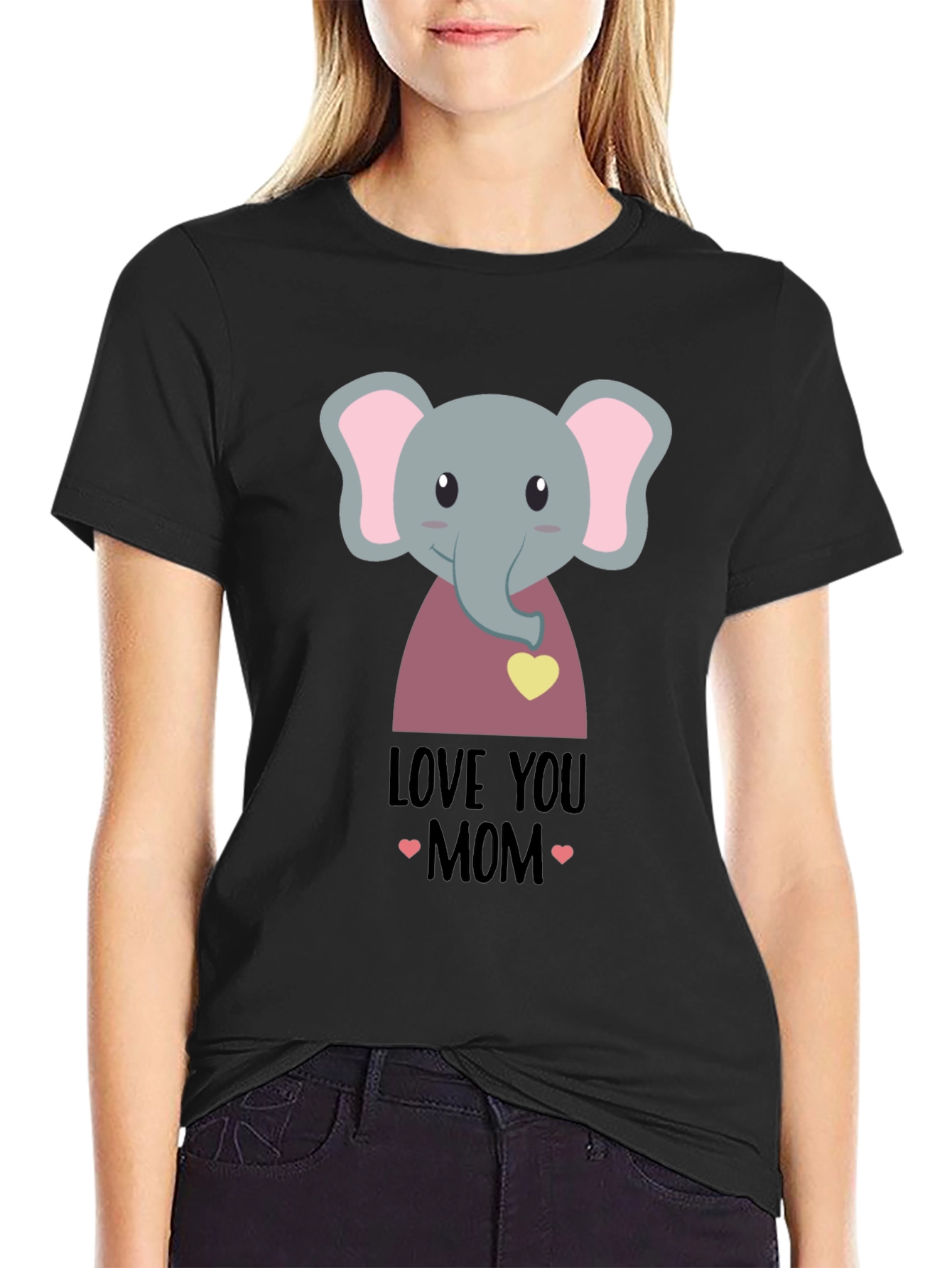 Black Love You Mom Elephant Graphic T-Shirt view 2