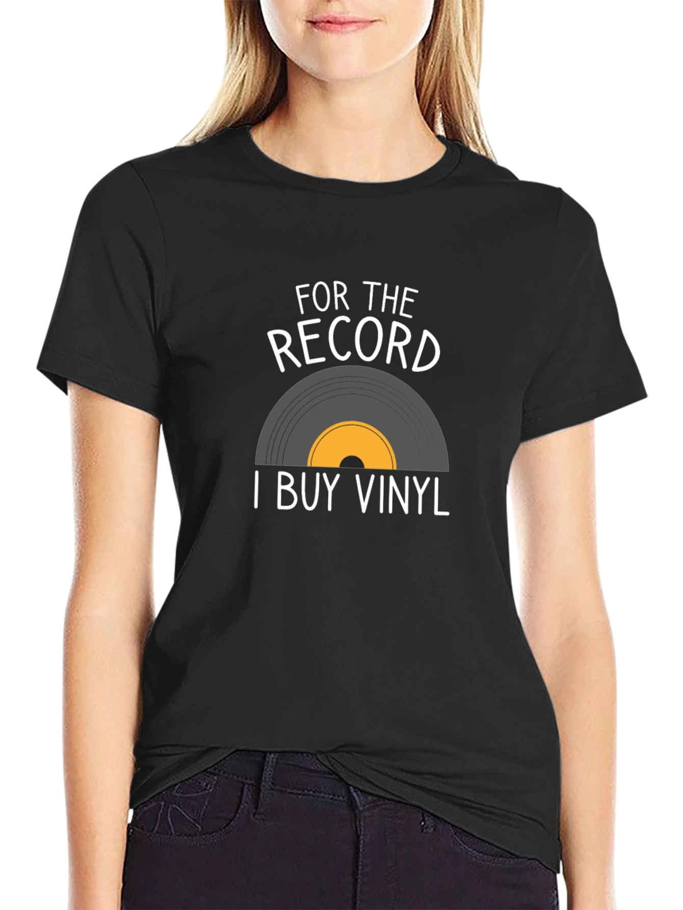 Black Vinyl Record T-Shirt - For The Record I Buy Vinyl view 2