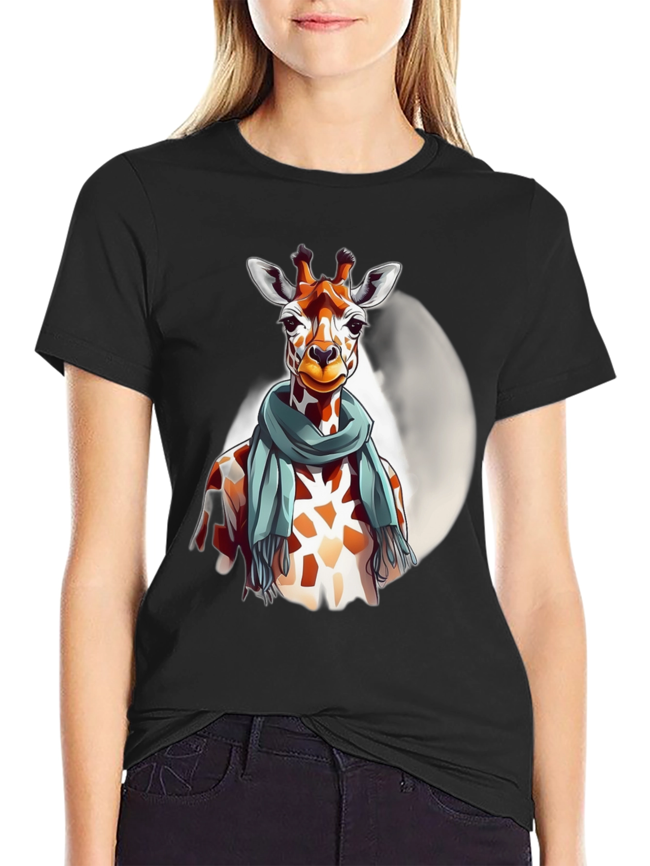 Black Giraffe Scarf Graphic Tee - Unique Design view 2