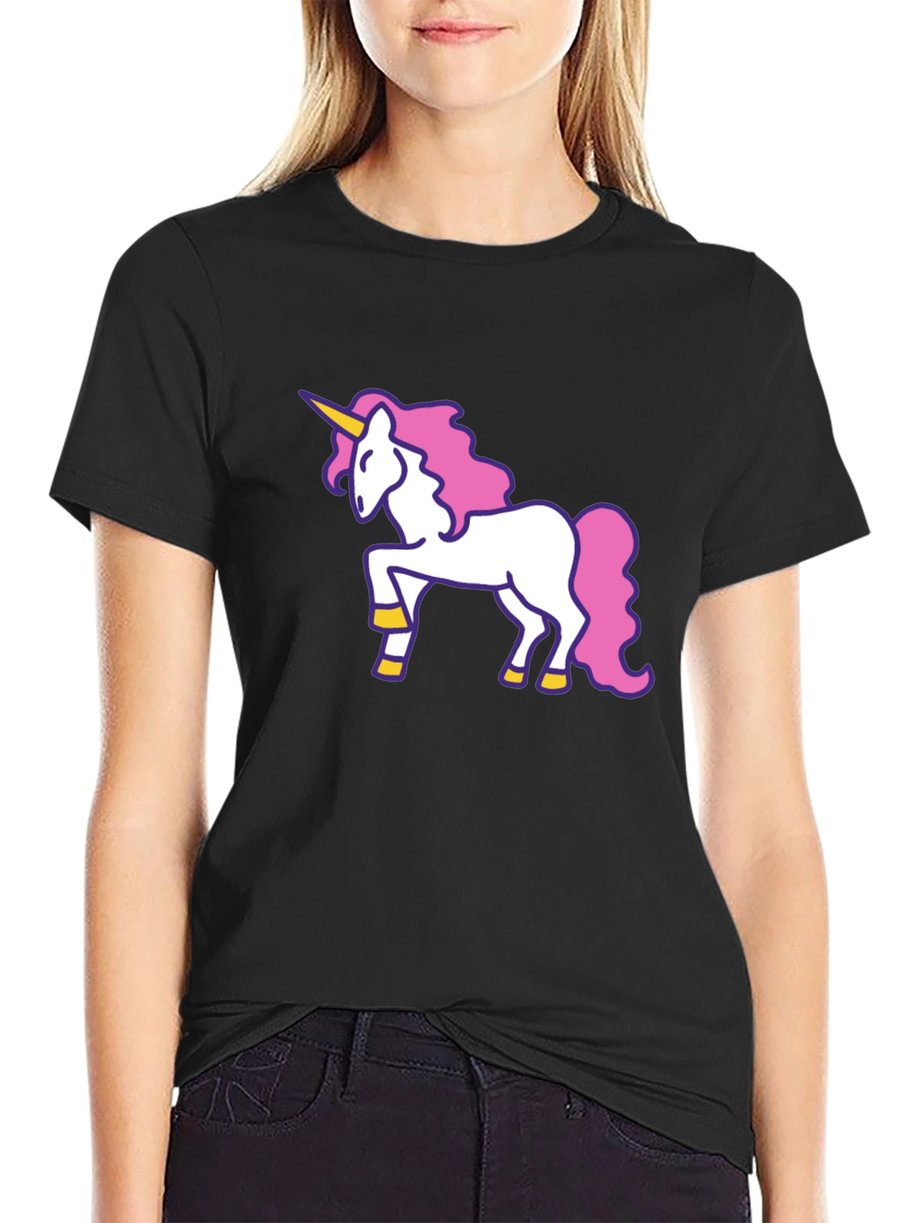 Black Unicorn Graphic Tee - Black Cotton T-Shirt view 2