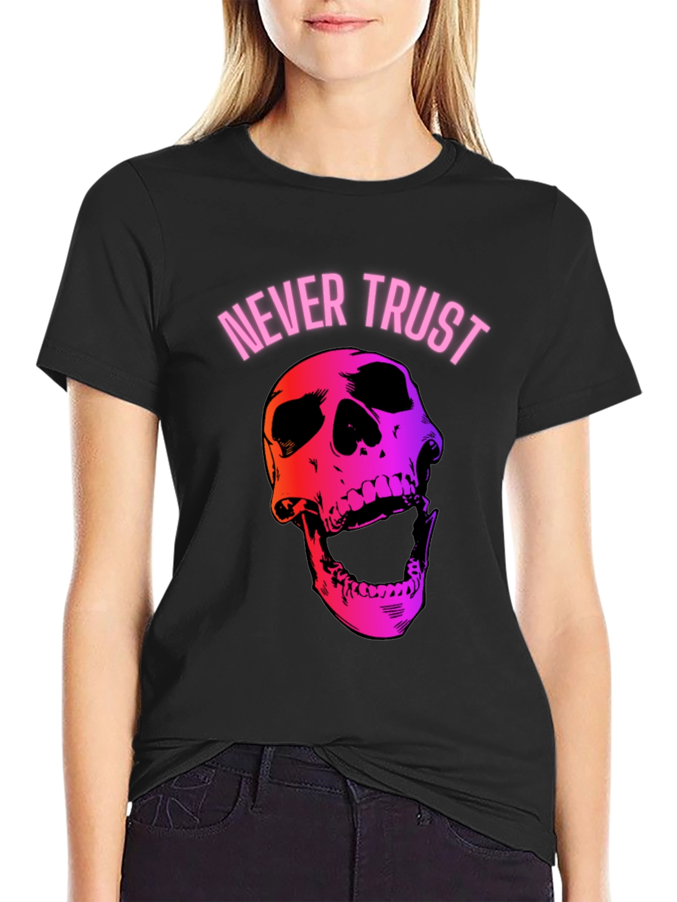Black Never Trust Skull Graphic Tee view 2