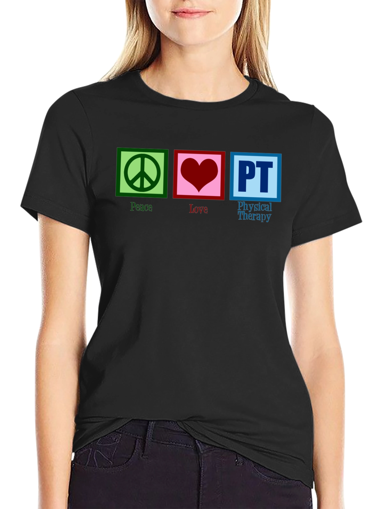 Black Peace Love PT Therapy T-Shirt view 2