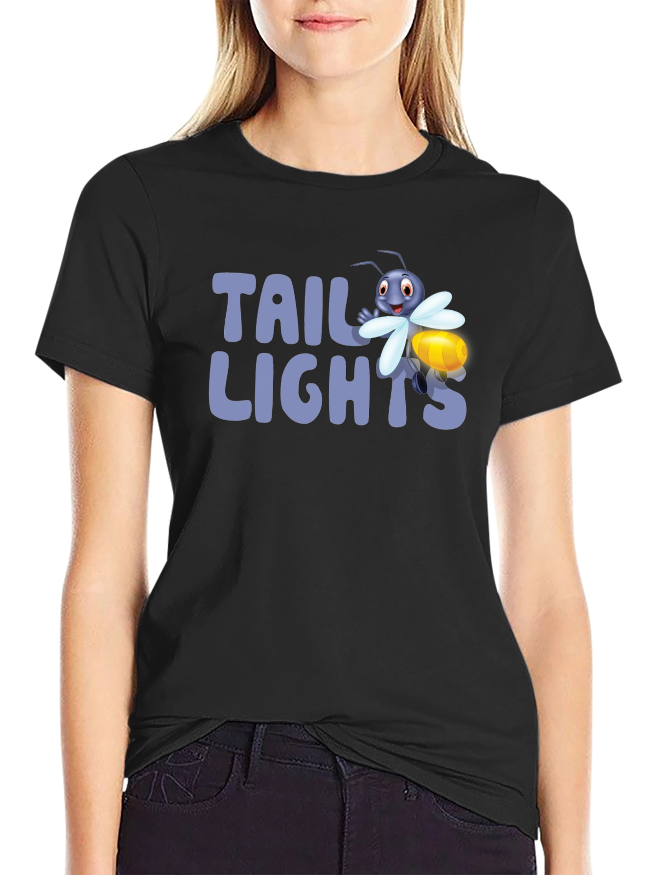 Black Tail Lights Firefly Graphic Tee - Black Cotton T-Shirt view 2