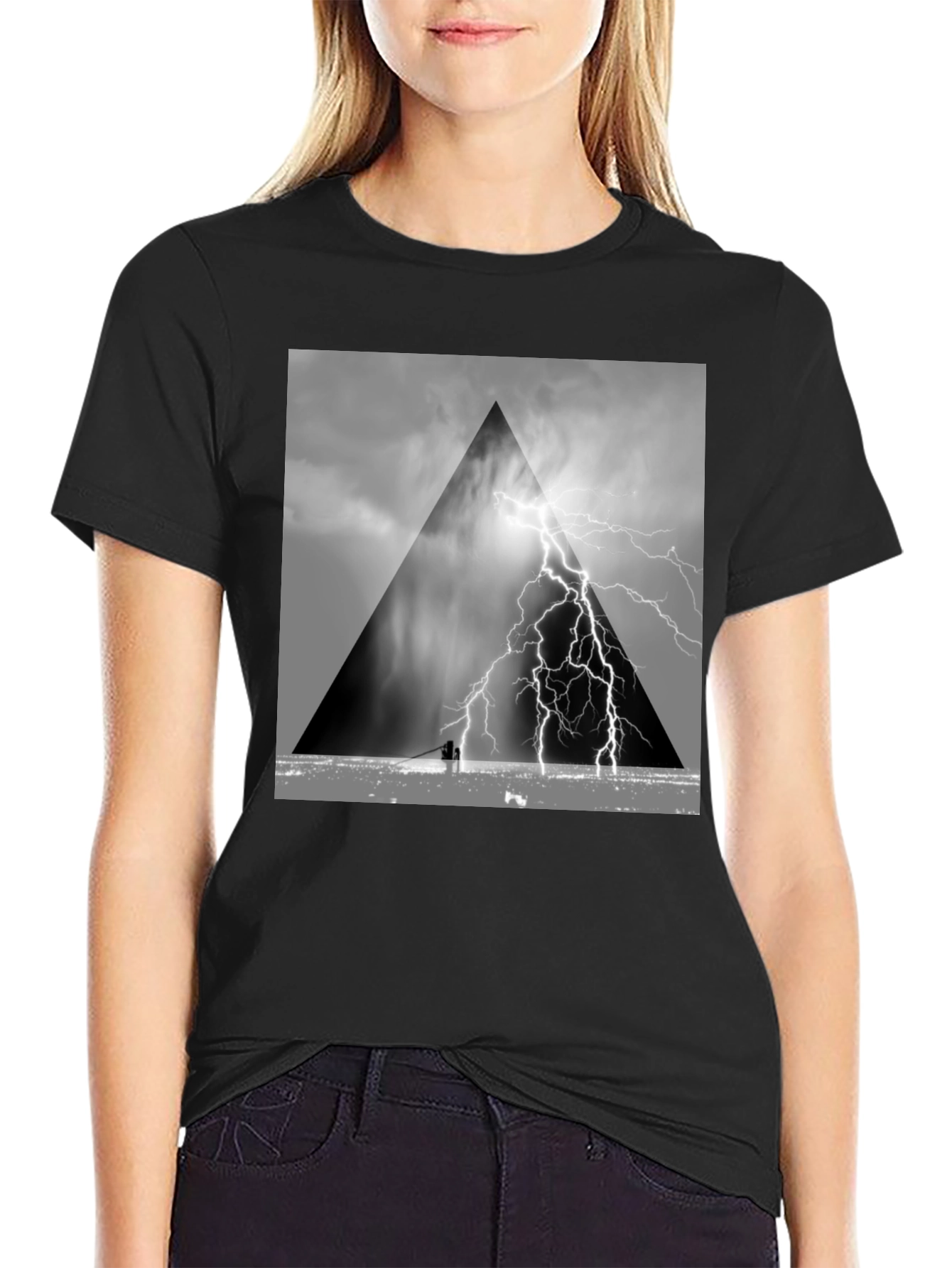 Black Stormy Triangle Graphic T-Shirt view 2