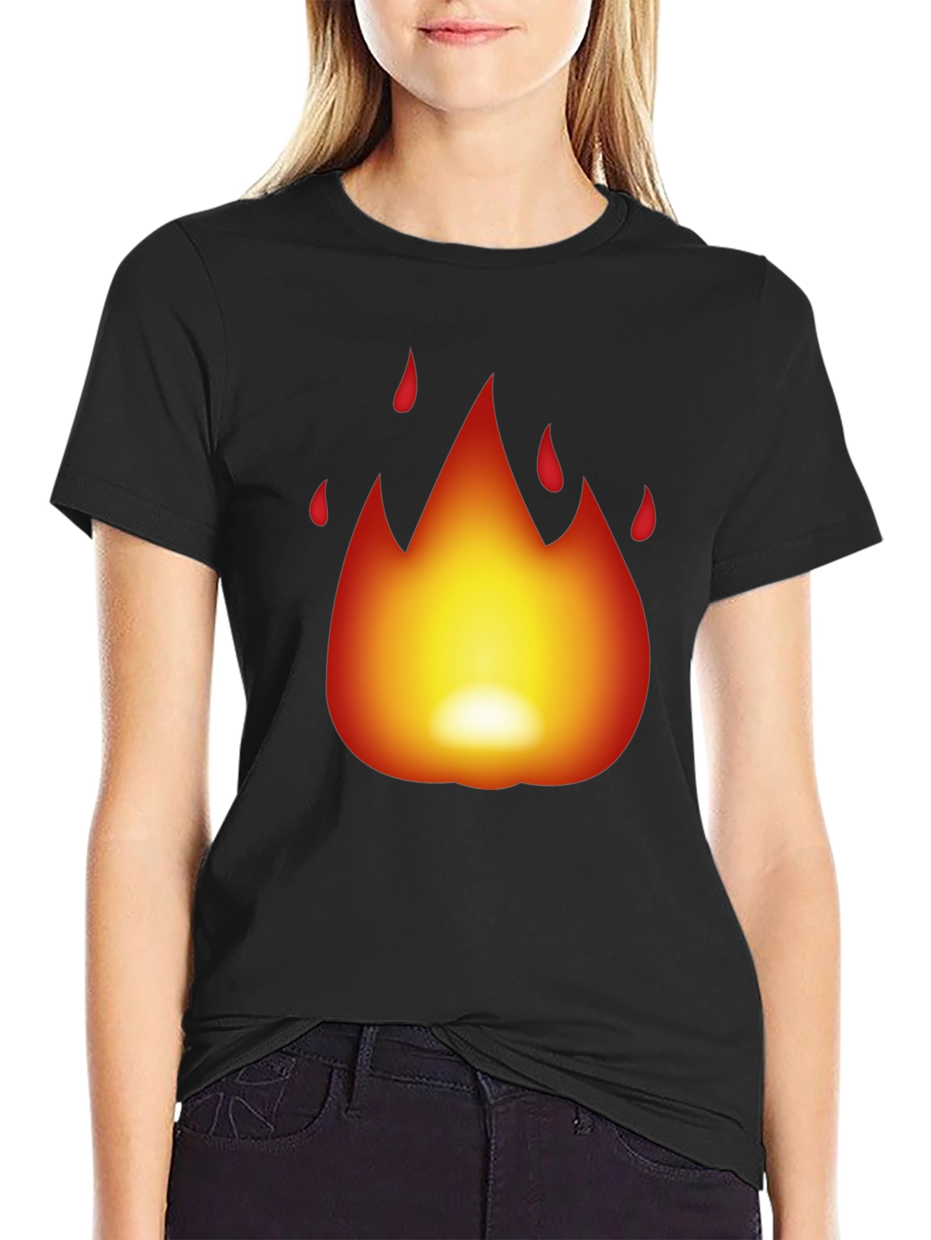 Black Fiery Flame Graphic Black T-Shirt view 2
