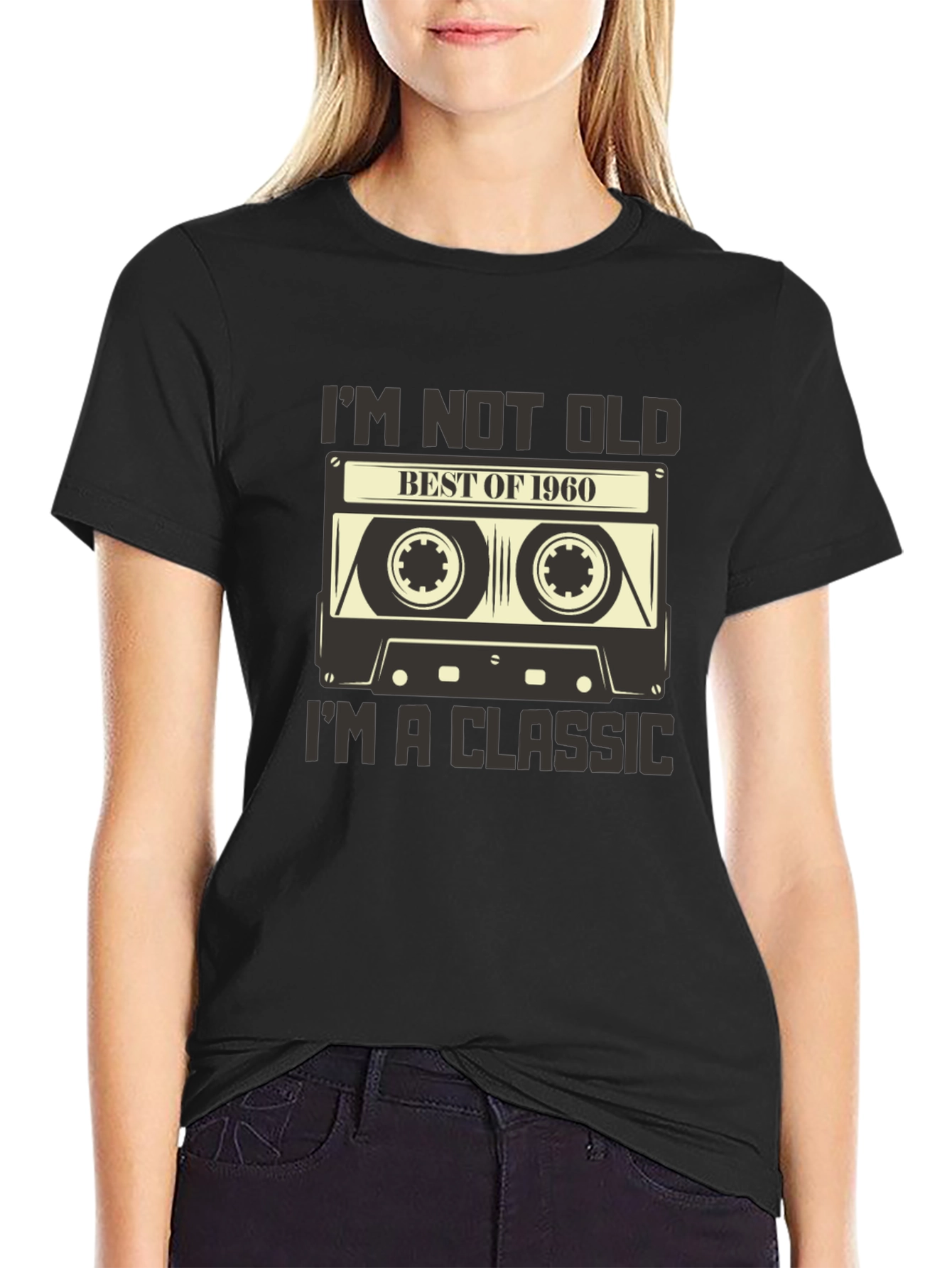 Black Vintage 1960 Cassette Tape Graphic T-Shirt view 2