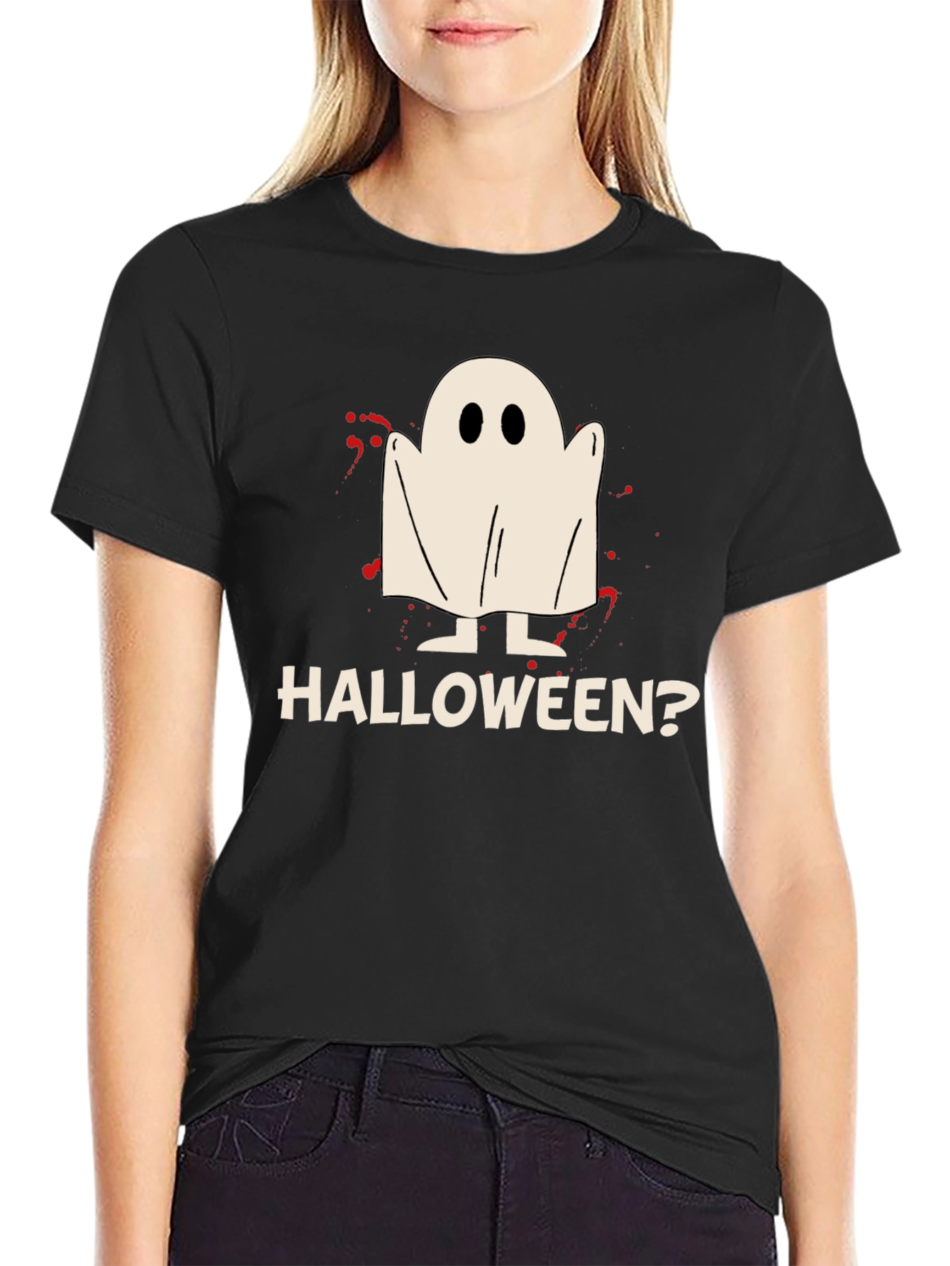 Black Halloween Ghost Graphic T-Shirt view 2