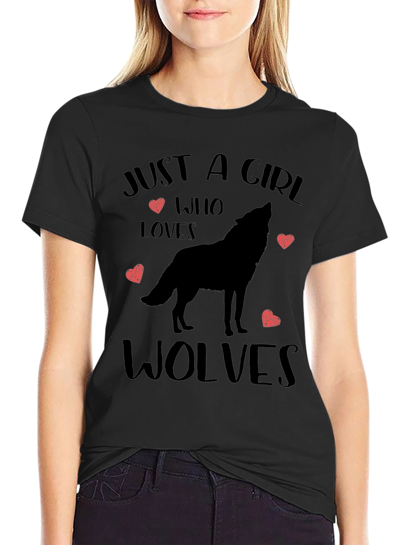 Black Just a Girl Who Loves Wolves T-Shirt view 2