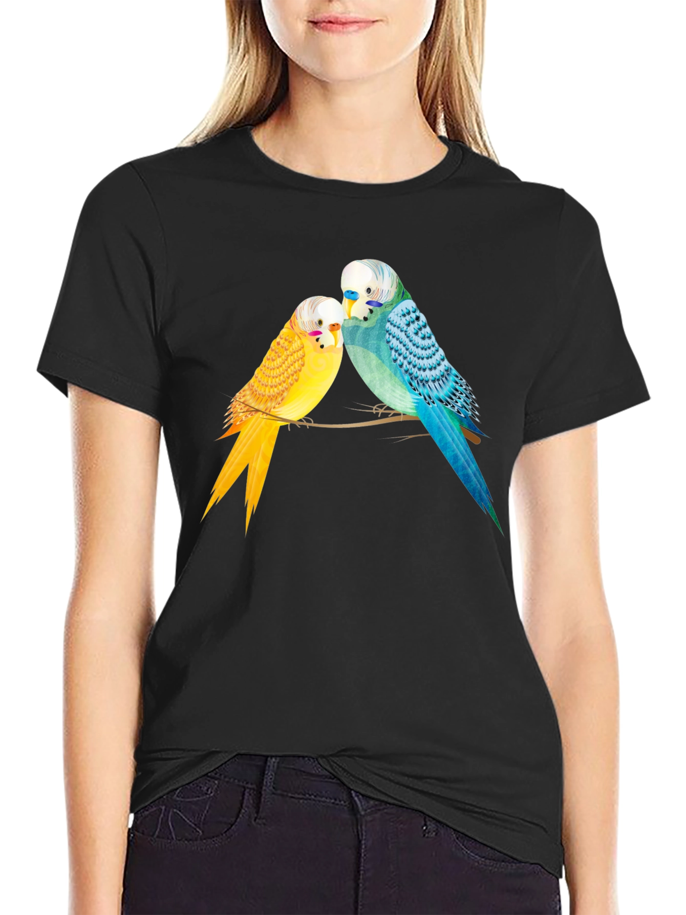 Black Budgie Bird Graphic Tee -  Cute Parakeet Lovers T-Shirt view 2