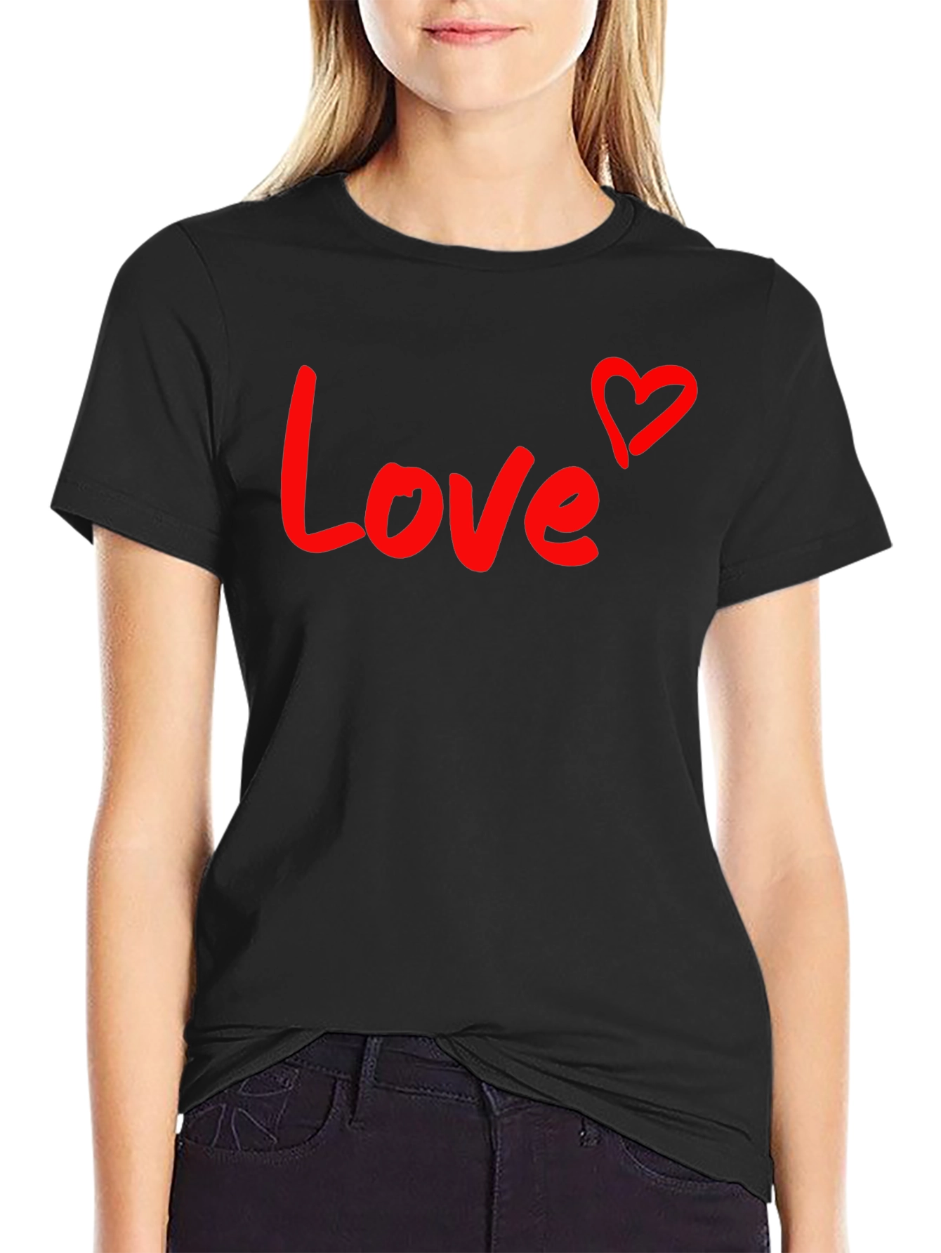 Black Love Heart Graphic Tee - Black Cotton Blend view 2