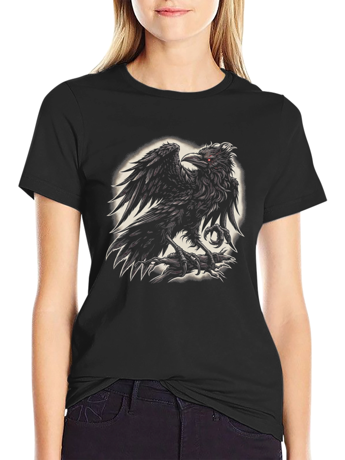 Black Raven Graphic Tee - Black Crew Neck T-Shirt view 2