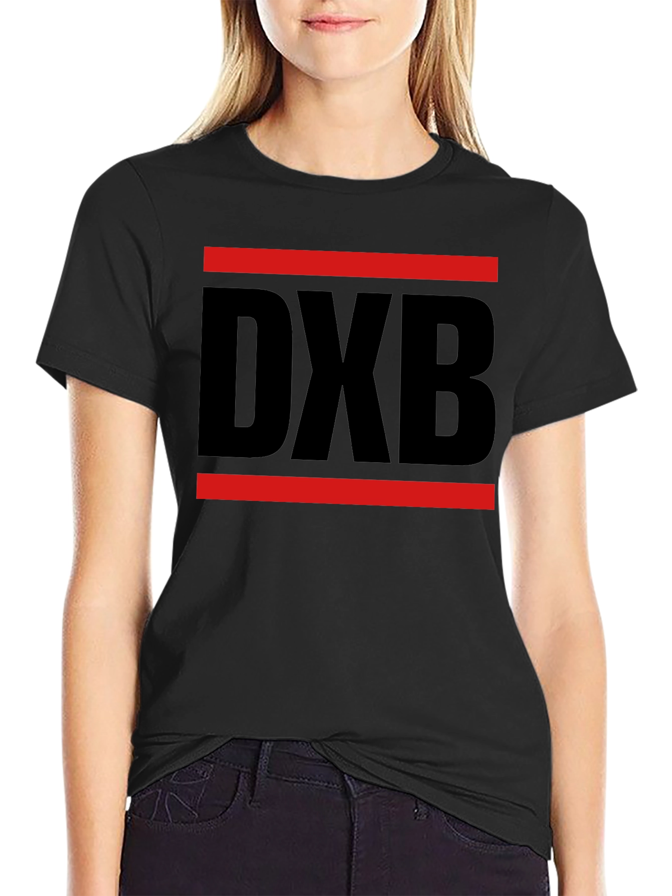 Black DXB Bold Graphic Tee - Modern Airport Code Shirt view 2
