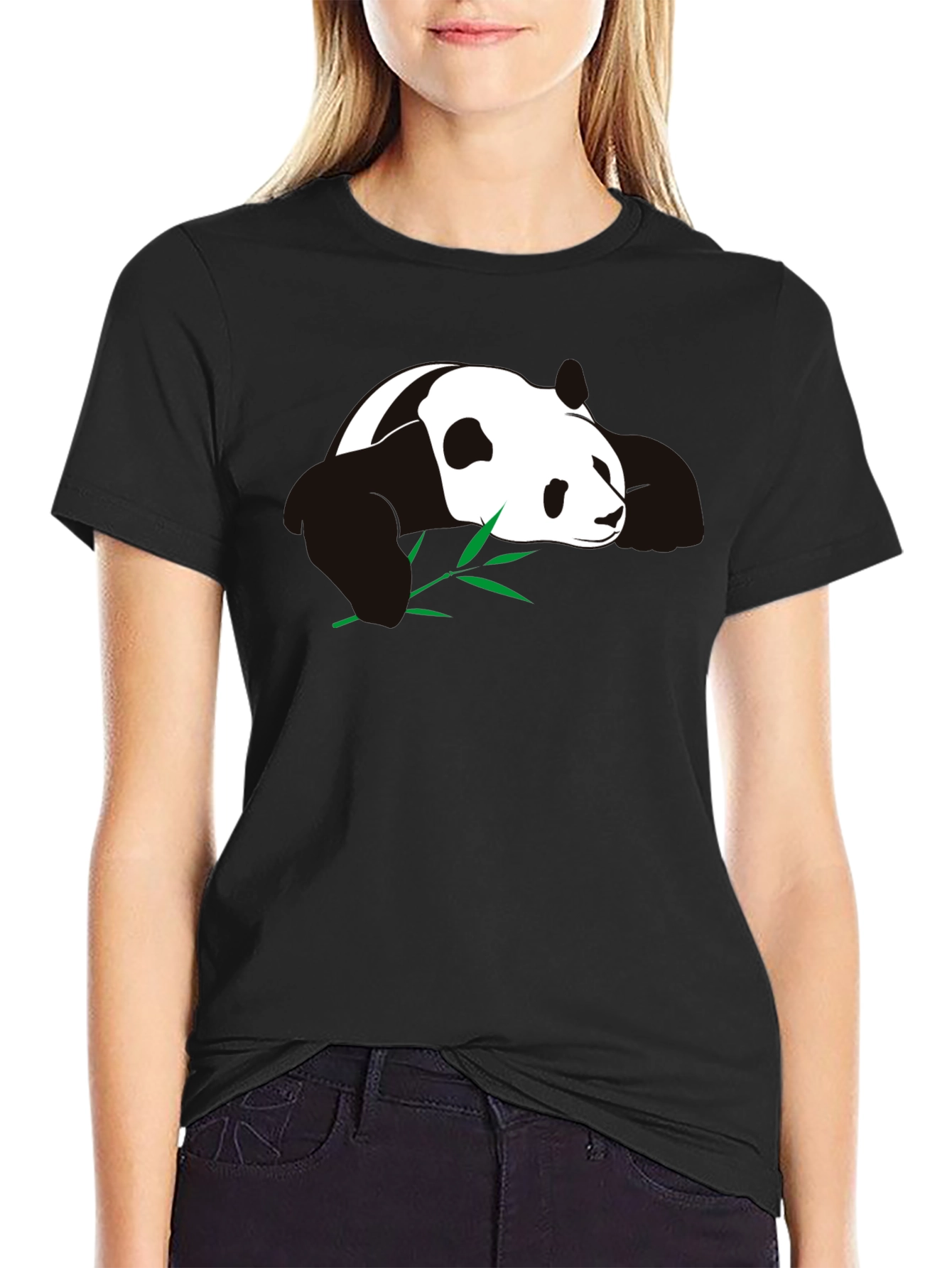 Black Panda T-Shirt - Black Cotton Blend Tee view 2