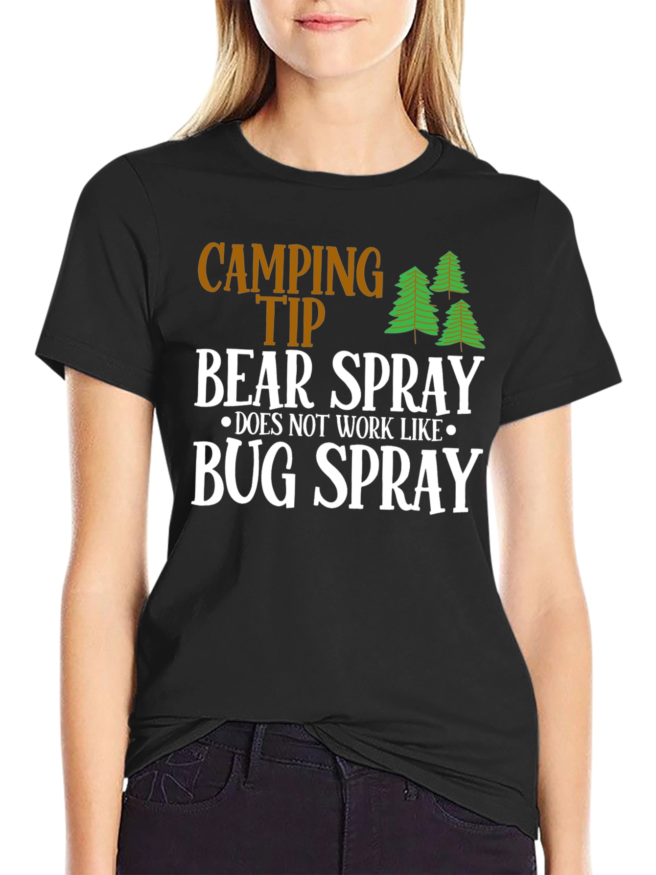 Black Camping Tip Bear Spray Humor T-Shirt view 2