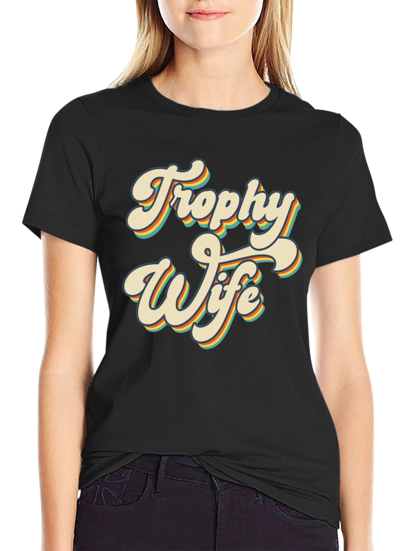 Black Retro Trophy Wife Graphic T-Shirt - Black view 2