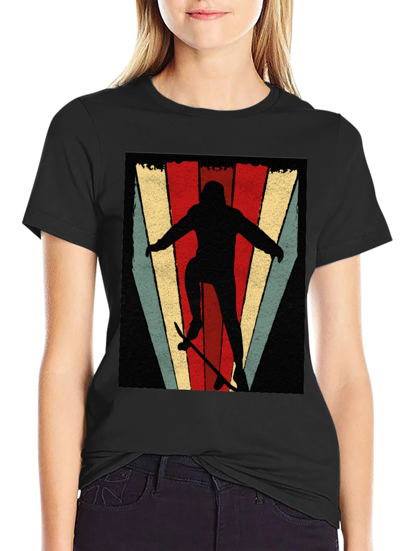 Black Retro Skateboarder Graphic T-Shirt view 2