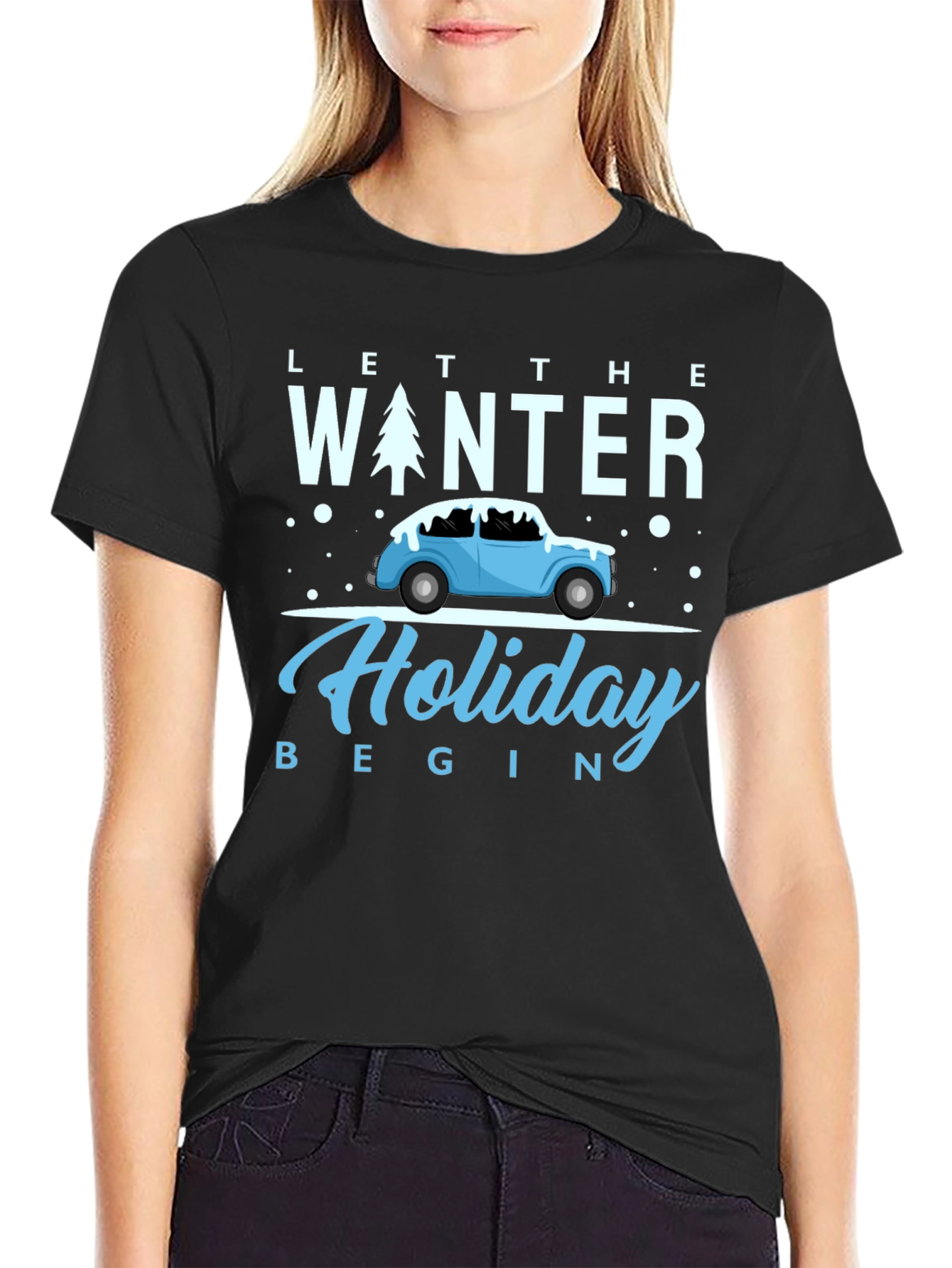 Black Winter Holiday Tee: Let the Holiday Begin Shirt view 2