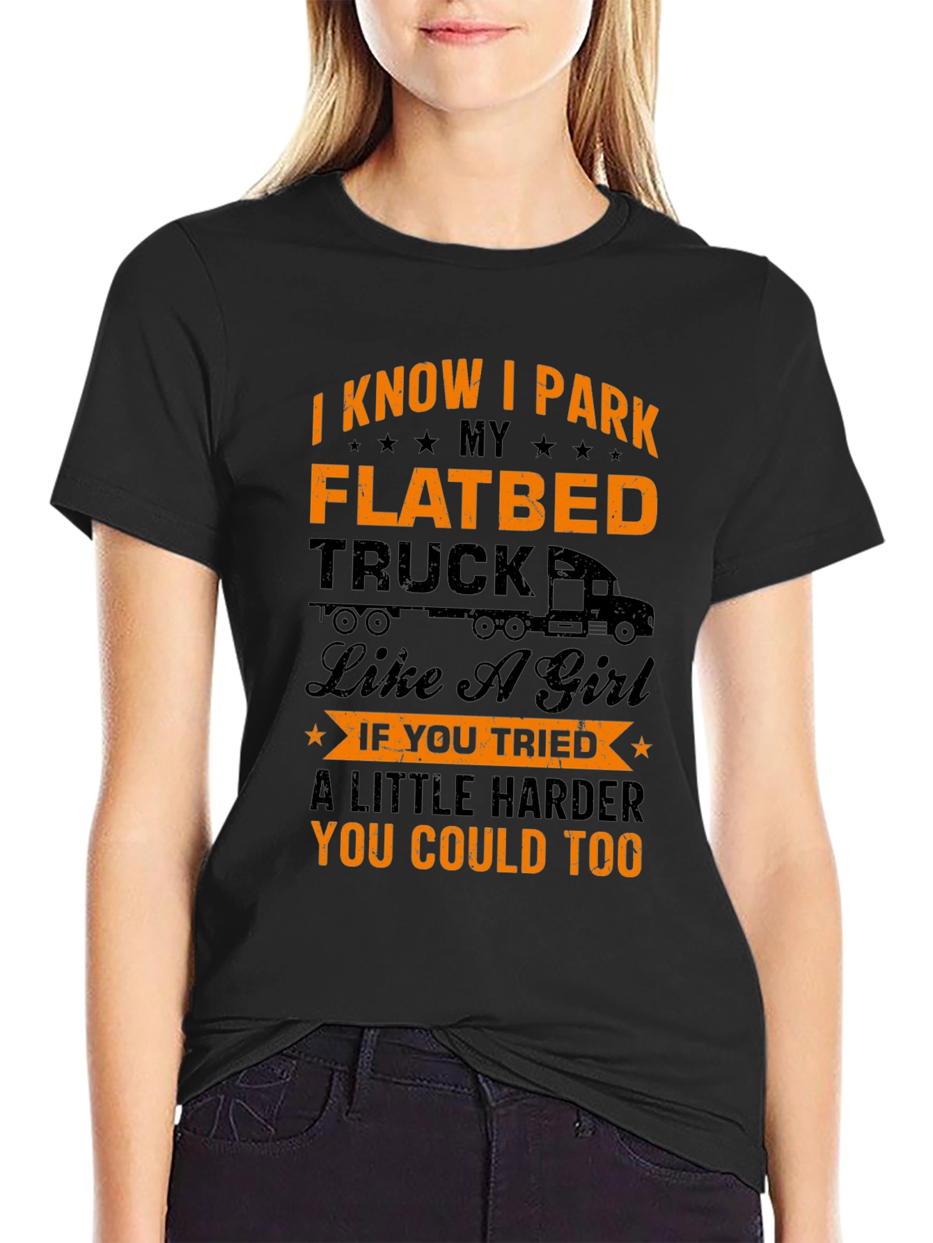 Black Funny Flatbed Truck Driver T-Shirt view 2