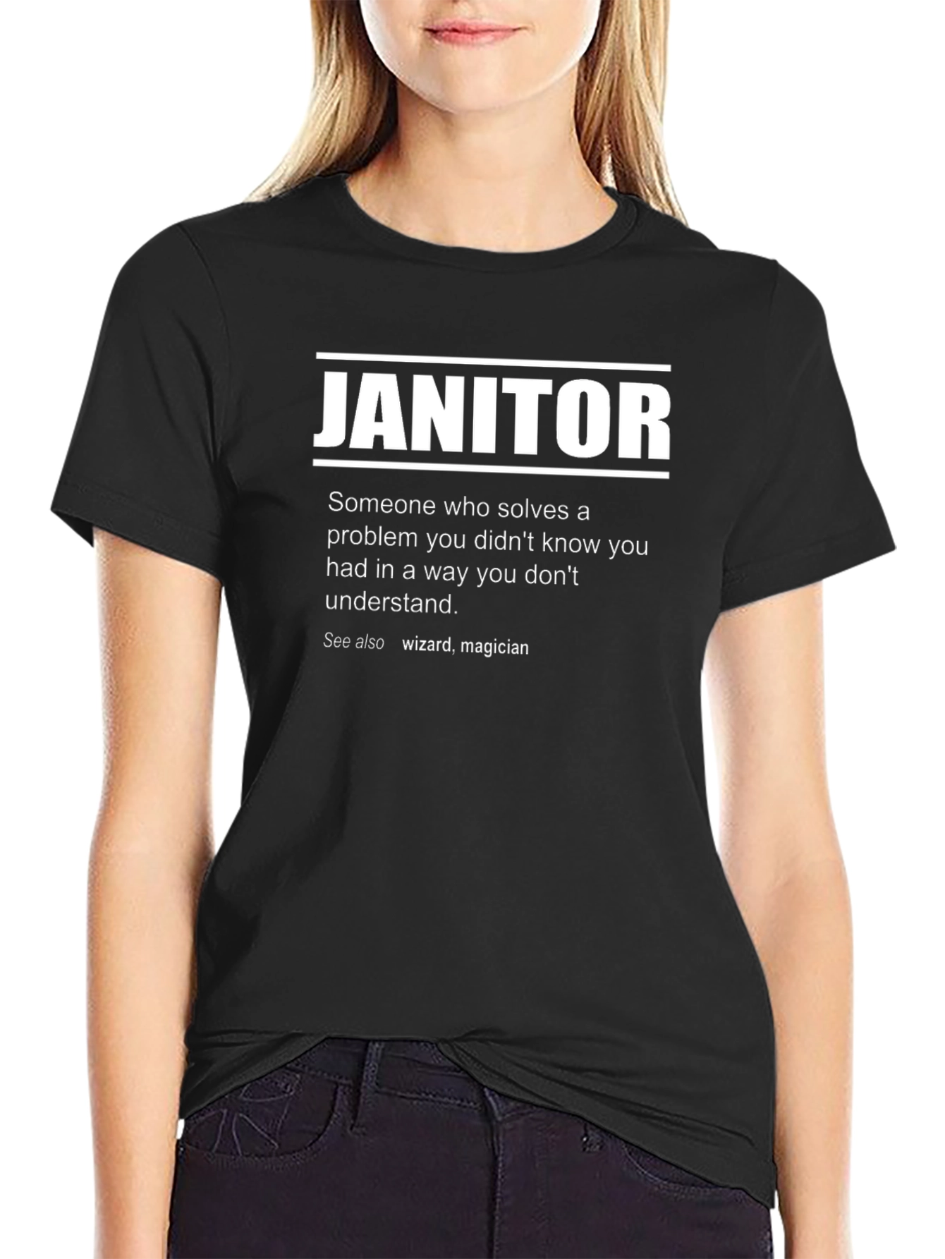Black Janitor Definition T-Shirt - Problem Solver, Wizard, Magician view 2