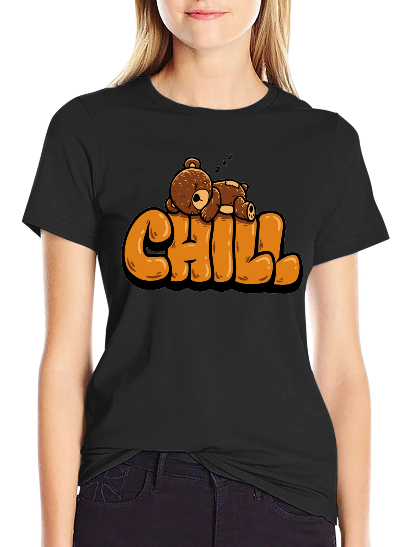 Black Chill Bear T-Shirt - Relaxed Style view 2