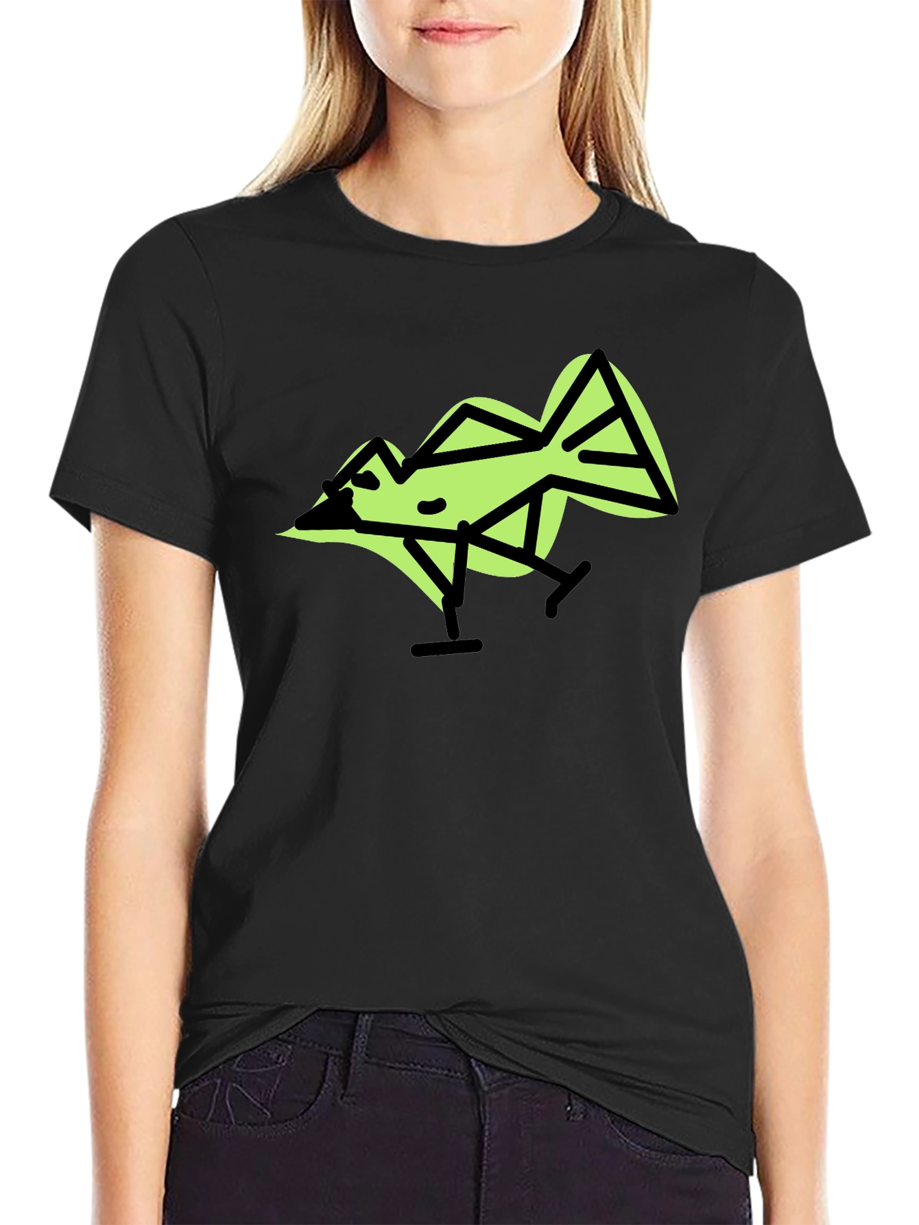 Black Geometric Bird Graphic T-Shirt view 2