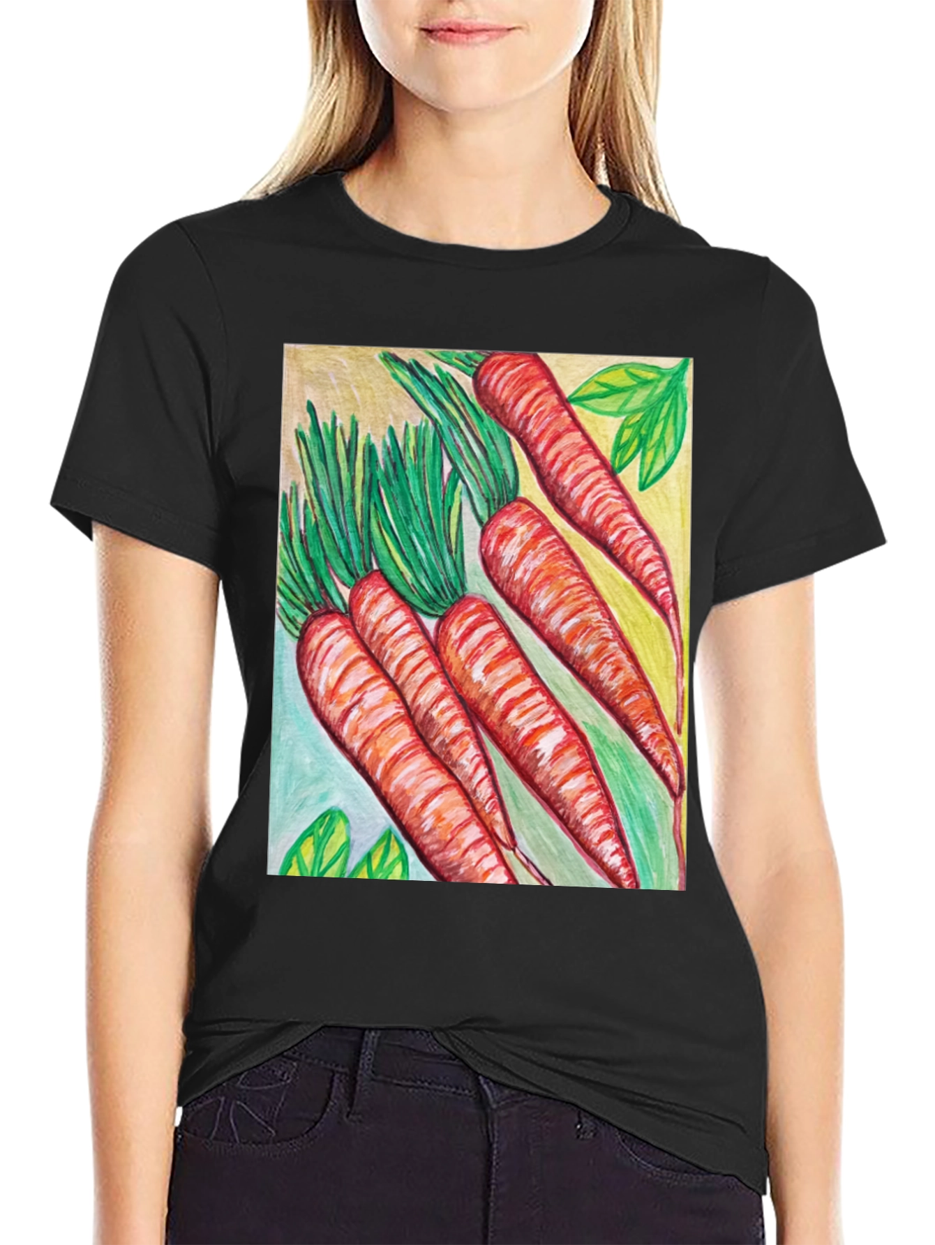 Black Carrot Art Graphic Tee - Quirky Unisex T-Shirt view 2