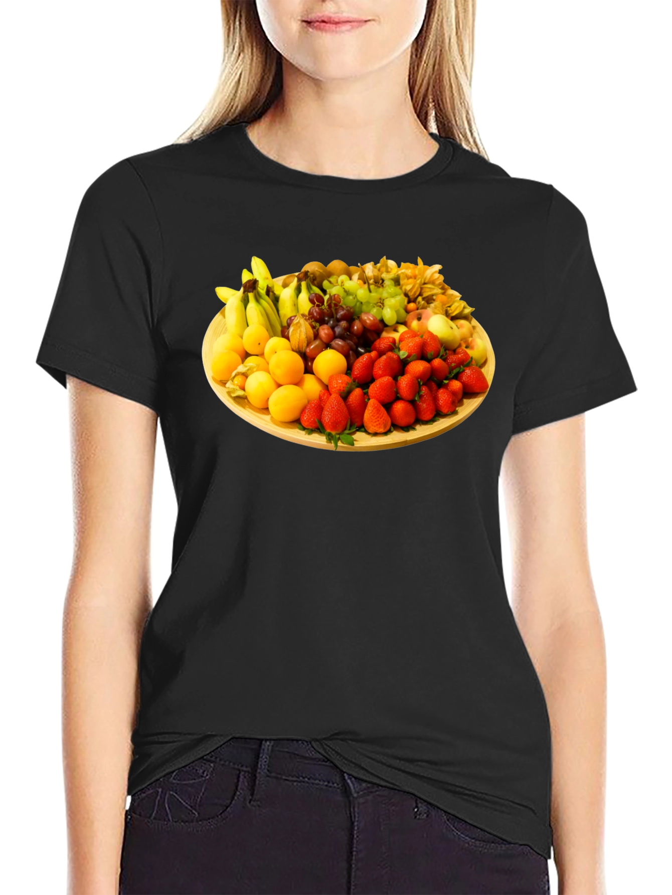 Black Fruit Platter Graphic Tee - Black Unisex T-Shirt view 2