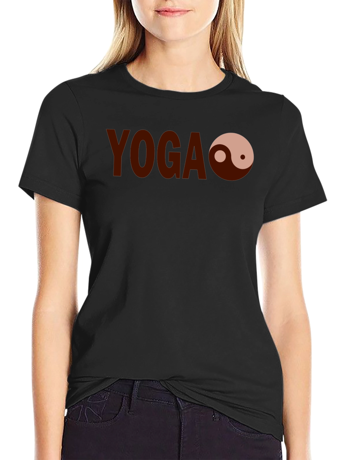 Black Yoga Yin Yang Graphic Tee - Comfortable Cotton Blend Shirt view 2