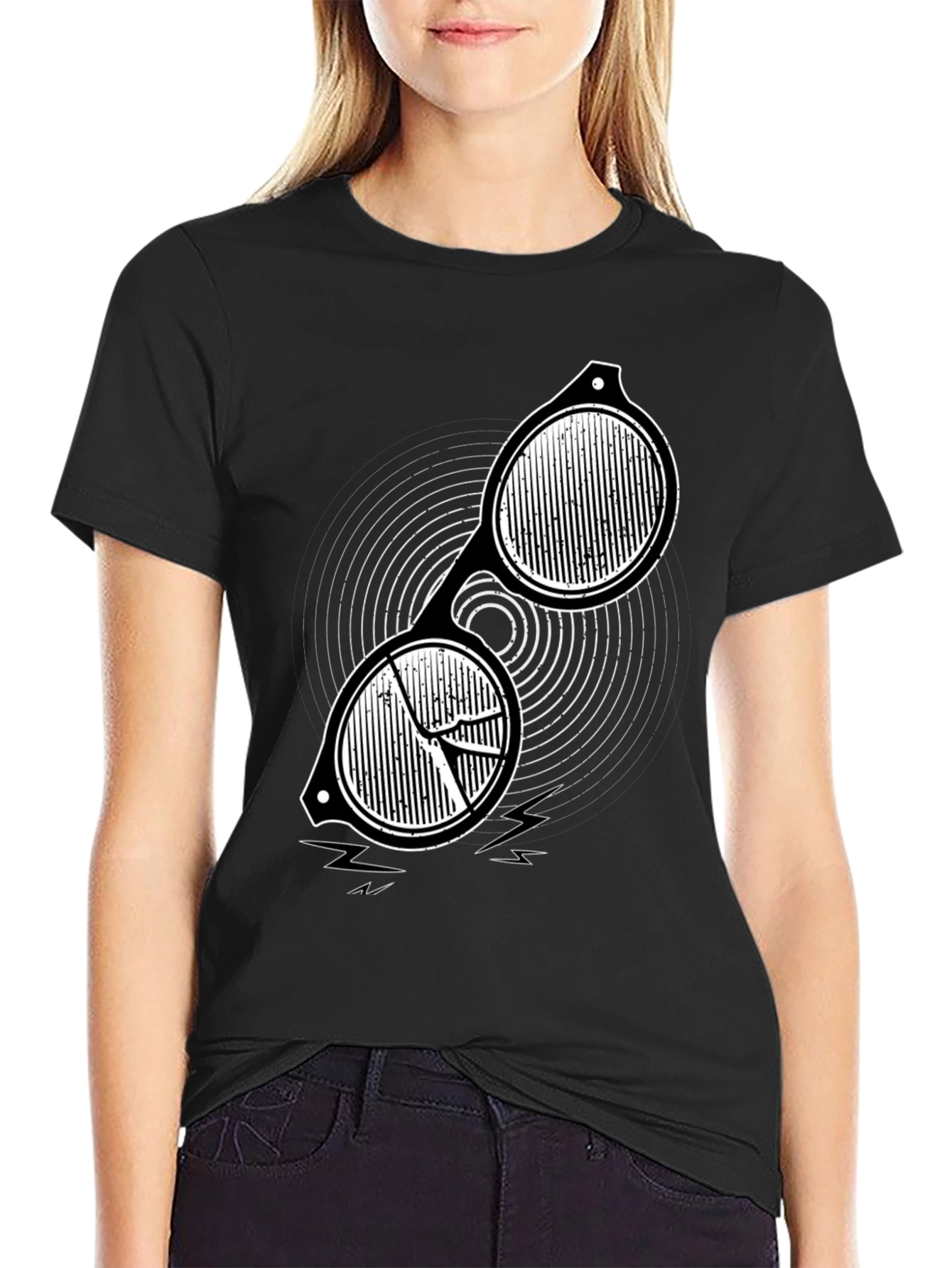 Black Men's Black Graphic Tee - Retro Sunglasses Design view 2