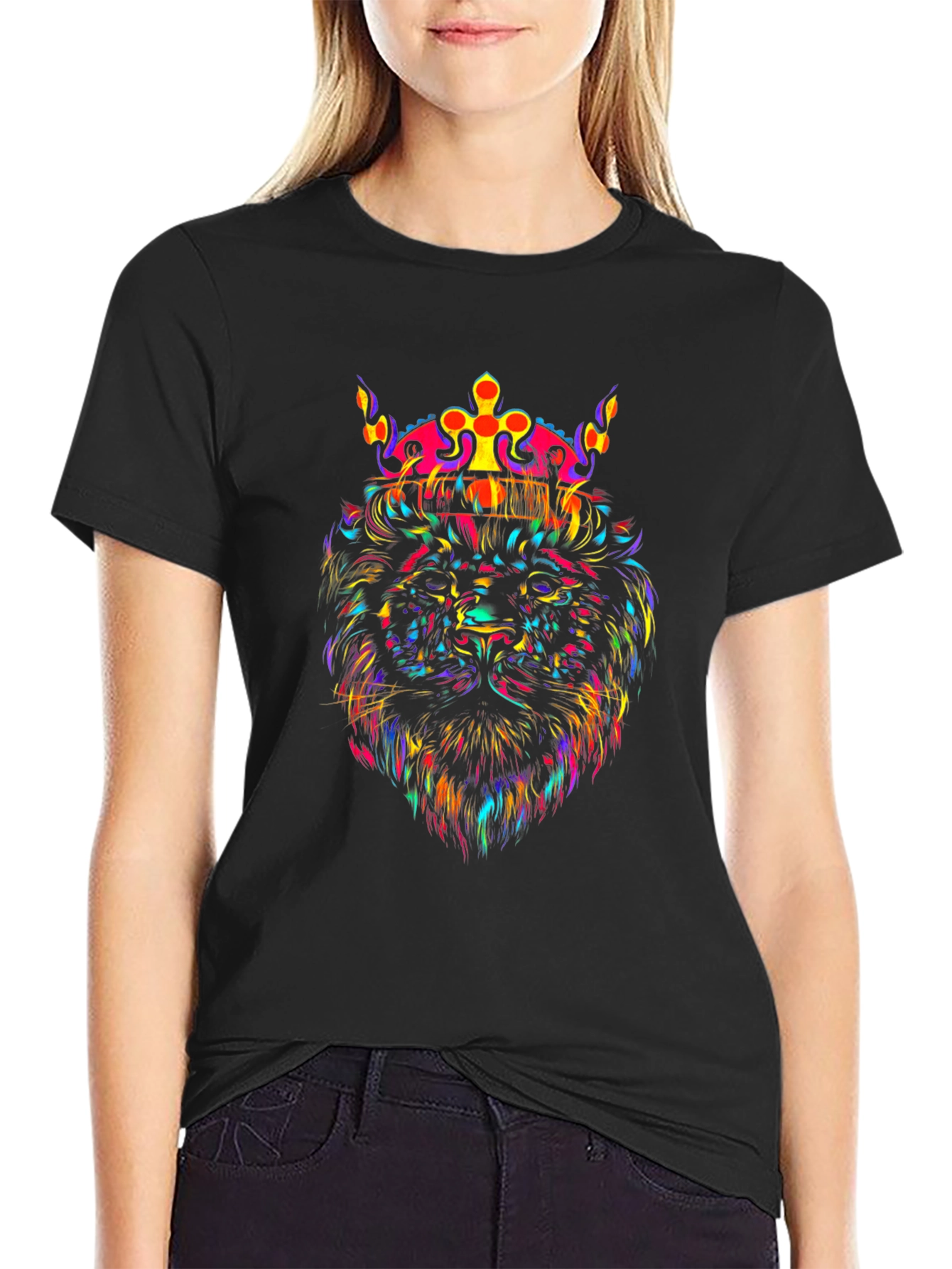 Black Lion King Graphic Tee - Vivid Print T-Shirt view 2