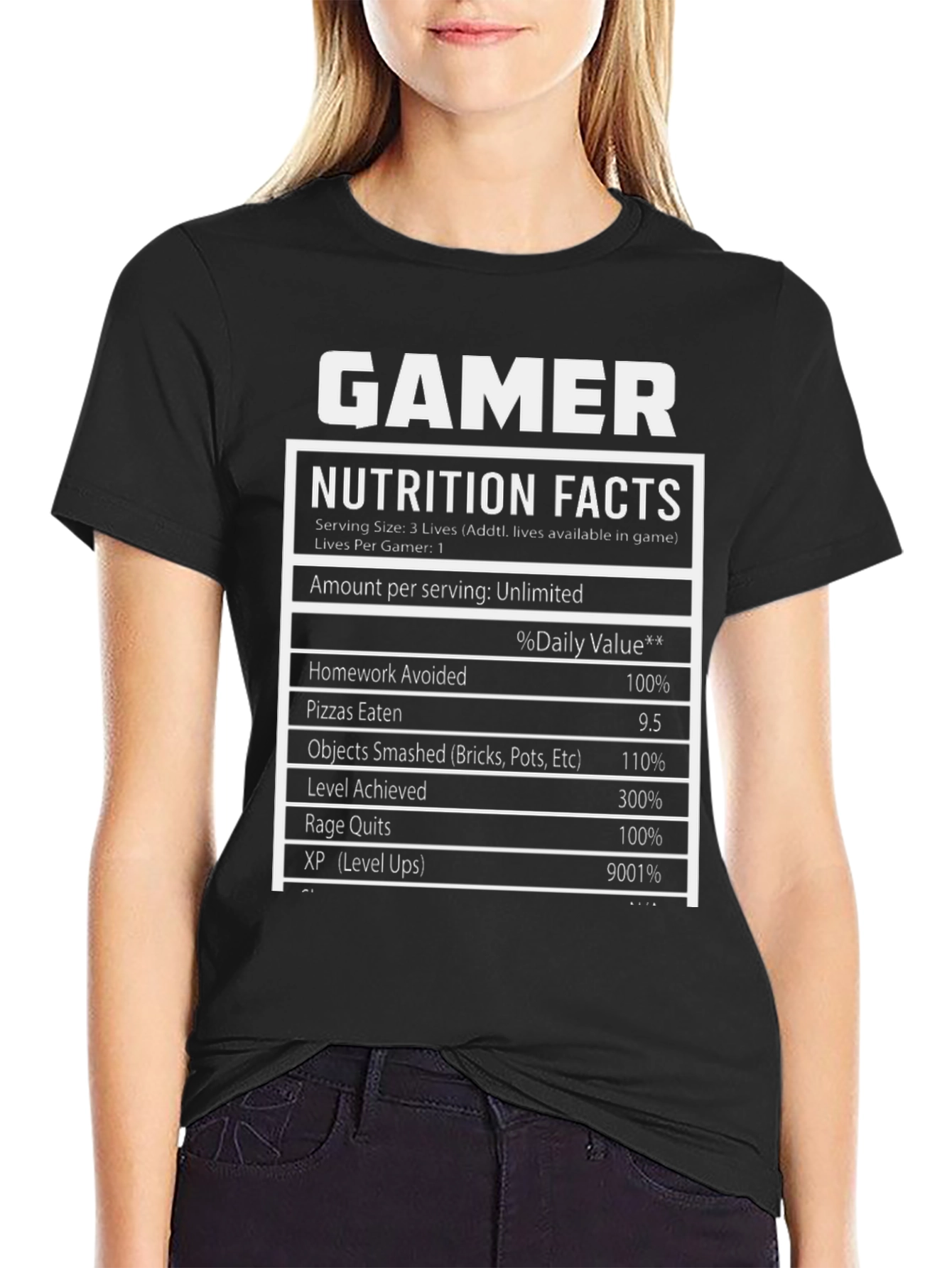 Black Gamer Nutrition Facts Novelty T-Shirt view 2