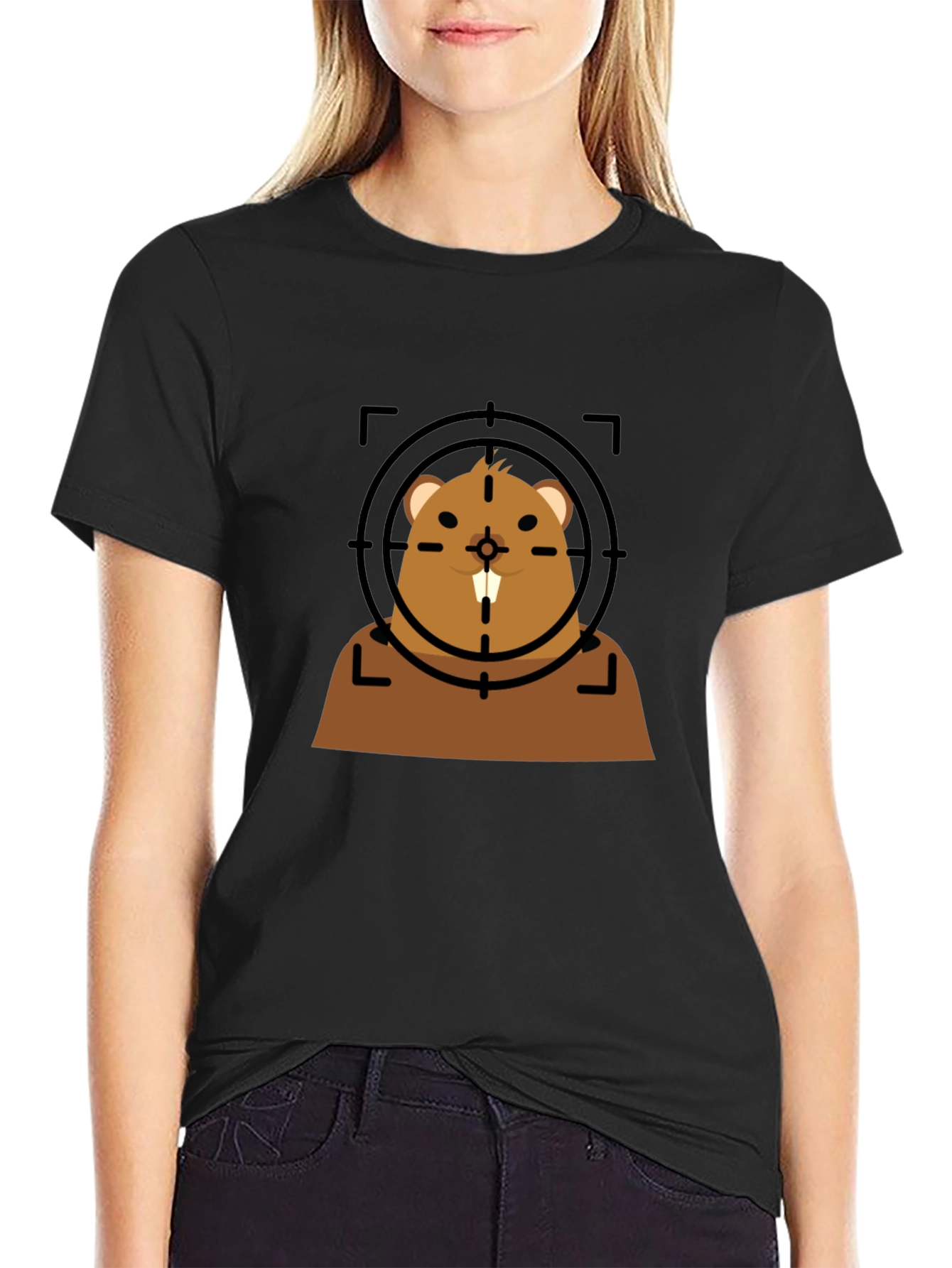 Black Funny Beaver Target T-Shirt - Novelty Graphic Tee view 2