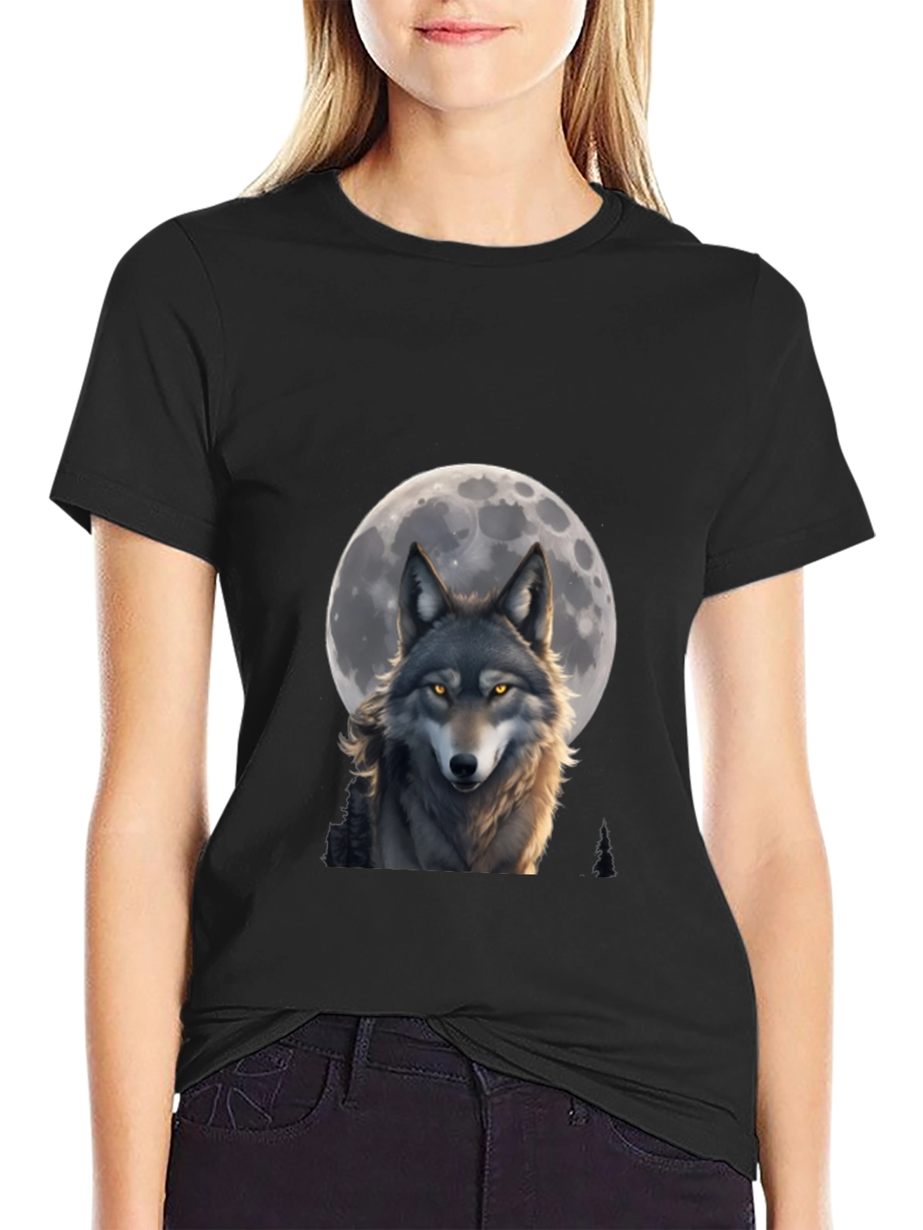 Black Wolf Moon T-Shirt - Artistic Wildlife Design view 2