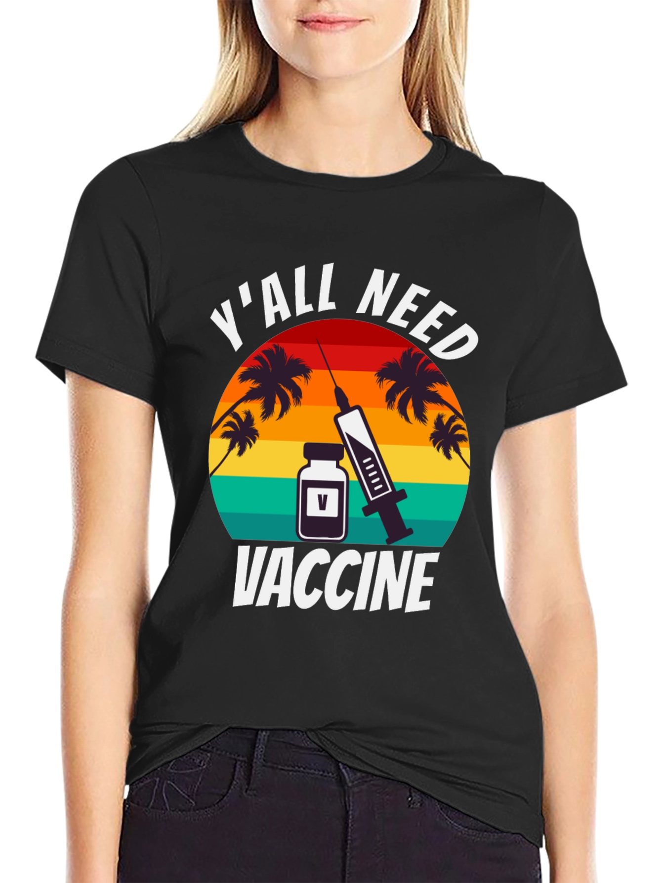 Black Y'all Need Vaccine Graphic T-Shirt view 2