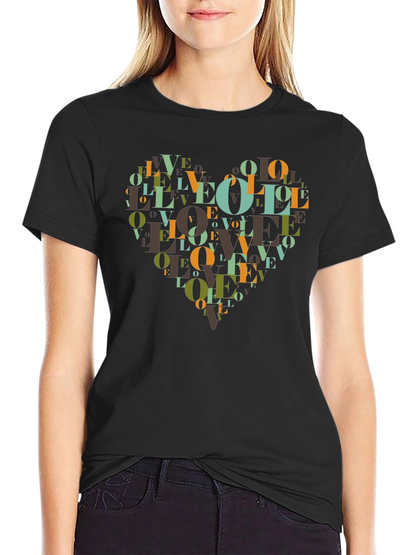 Black Love Heart Graphic Black T-Shirt view 2