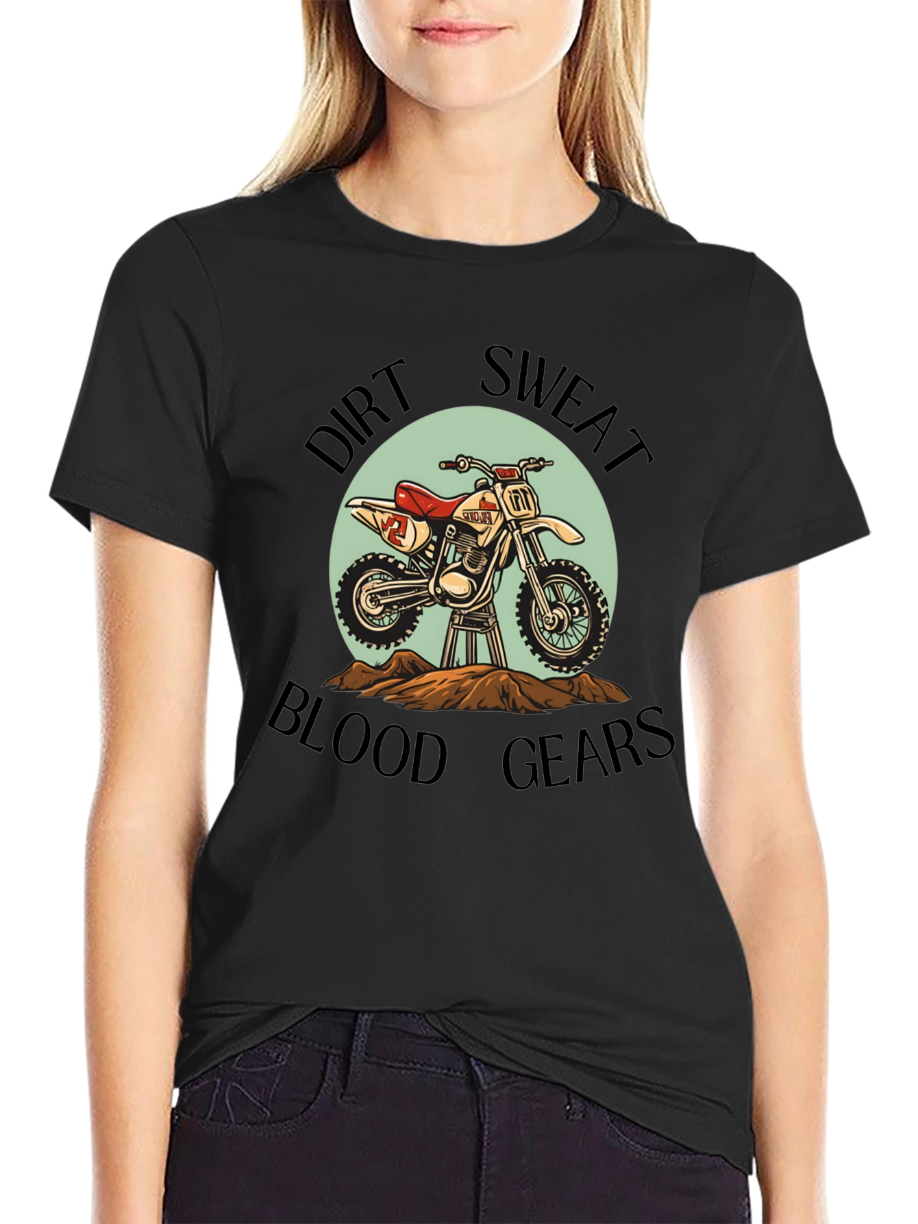 Black Dirt Bike T-Shirt: Sweat, Blood, & Gears view 2