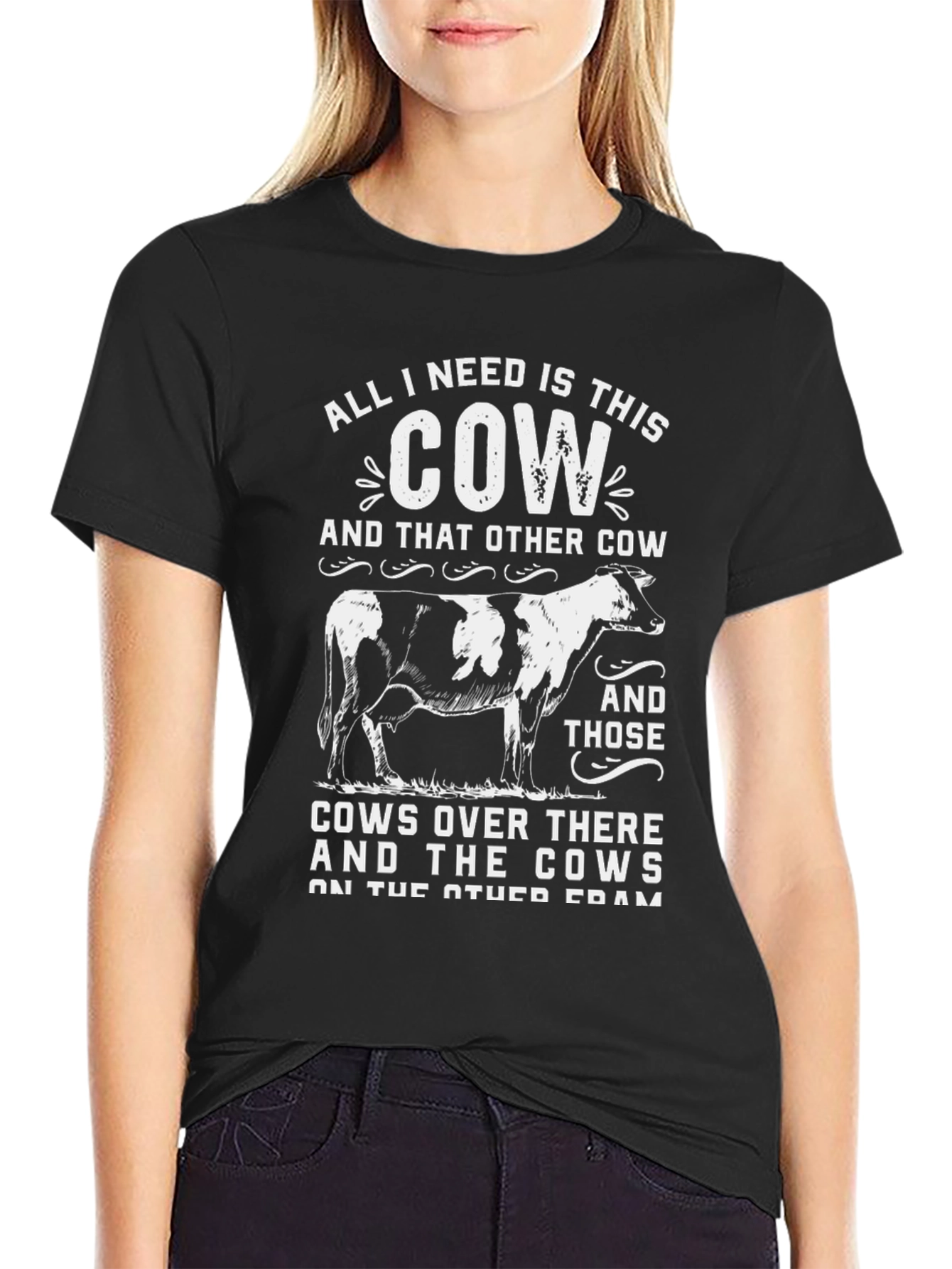 Black Funny Cow Lover Black T-Shirt view 2