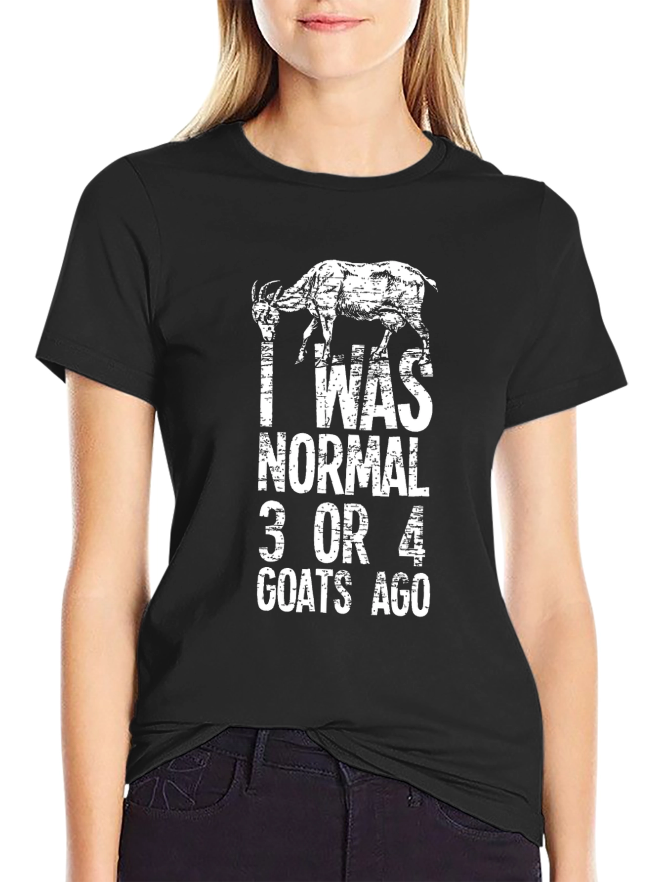 Black Funny Goat T-Shirt - I Was Normal 3 or 4 Goats Ago view 2