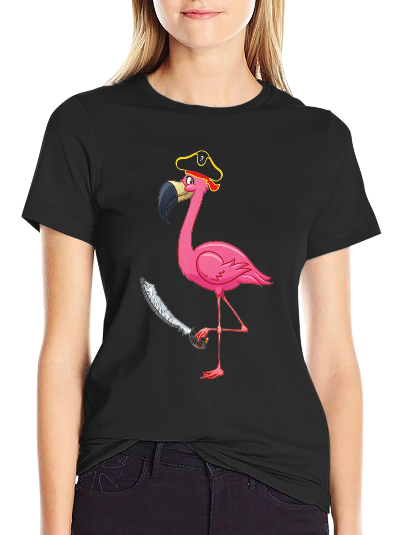 Black Pirate Flamingo Graphic Tee - Men's Black T-Shirt view 2