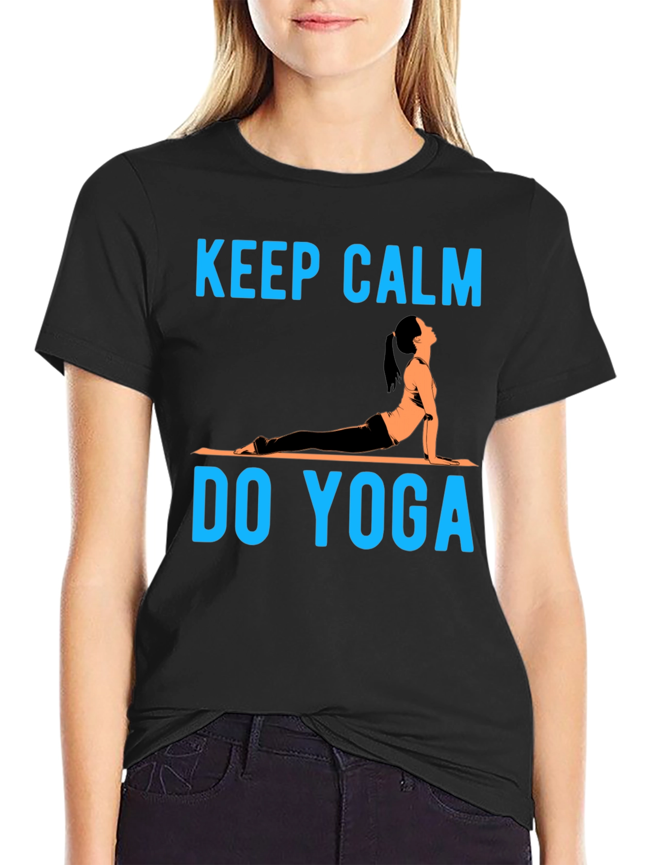 Black Keep Calm Do Yoga T-Shirt - Black Cotton Blend view 2