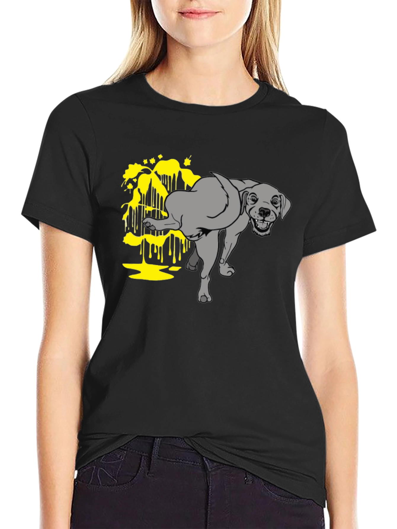 Black Funny Dog Peeing Humor Graphic Black T-Shirt view 2