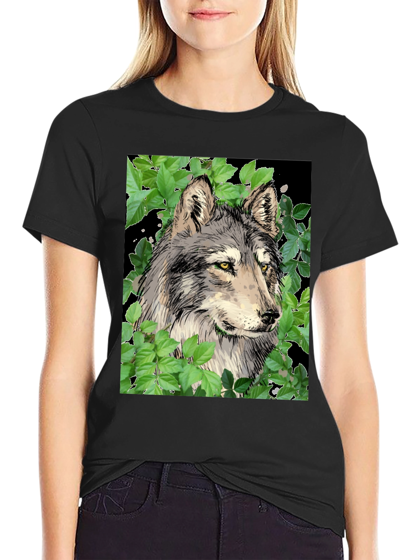 Black Wolf Graphic Black T-Shirt view 2