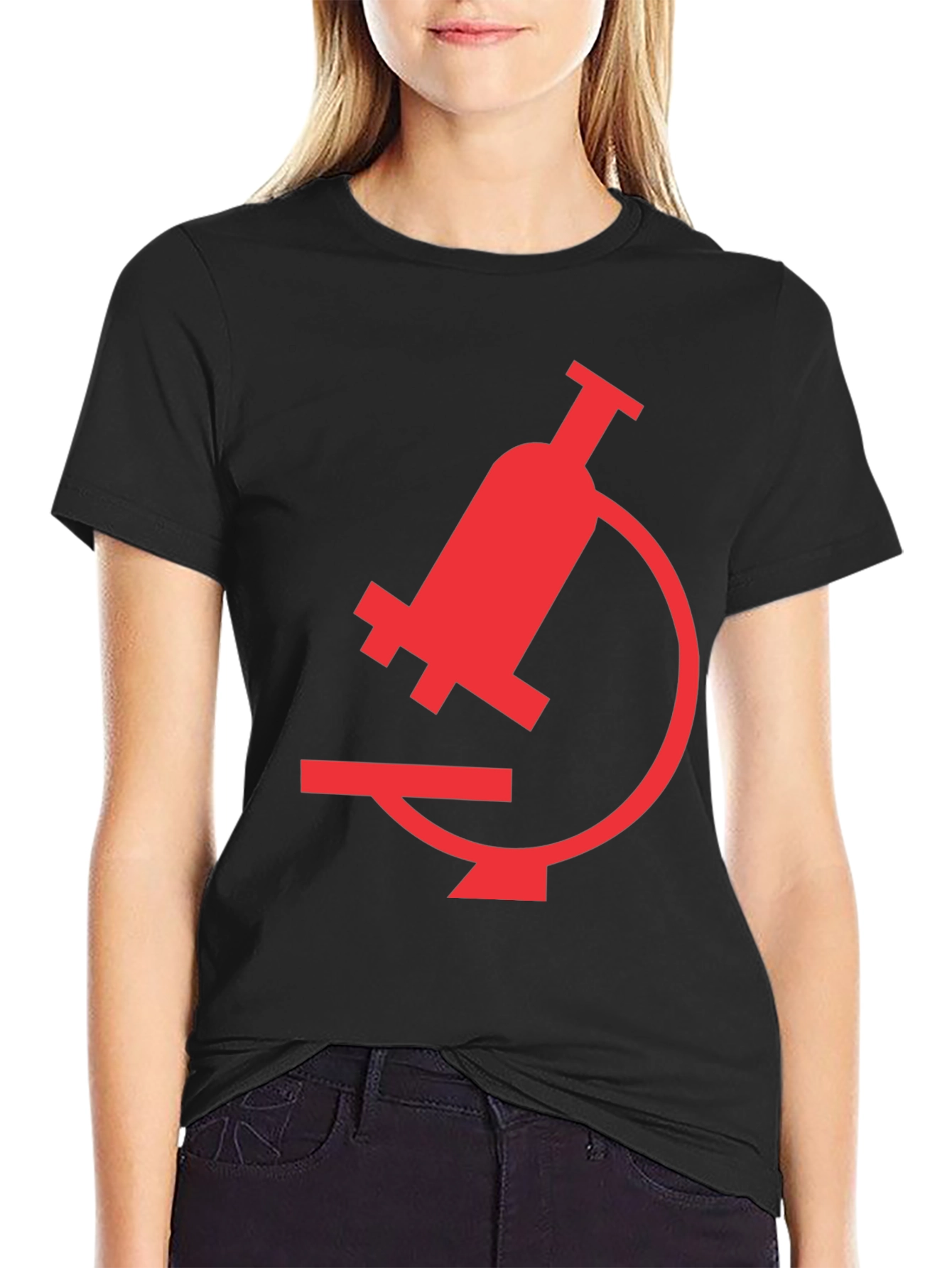 Black Black T-Shirt with Red Microscope Graphic view 2