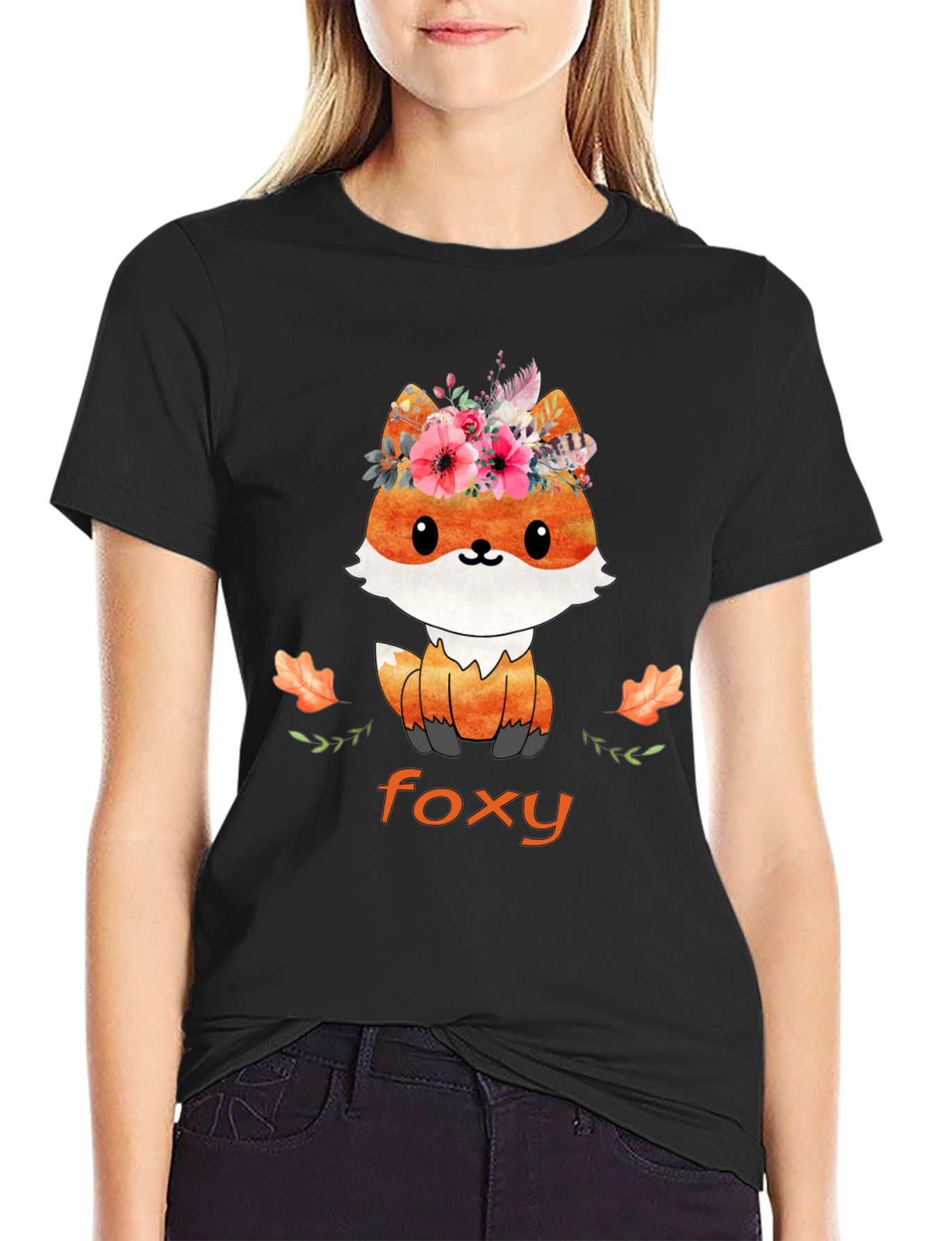 Black Foxy T-Shirt - Cute Animal Graphic Tee view 2